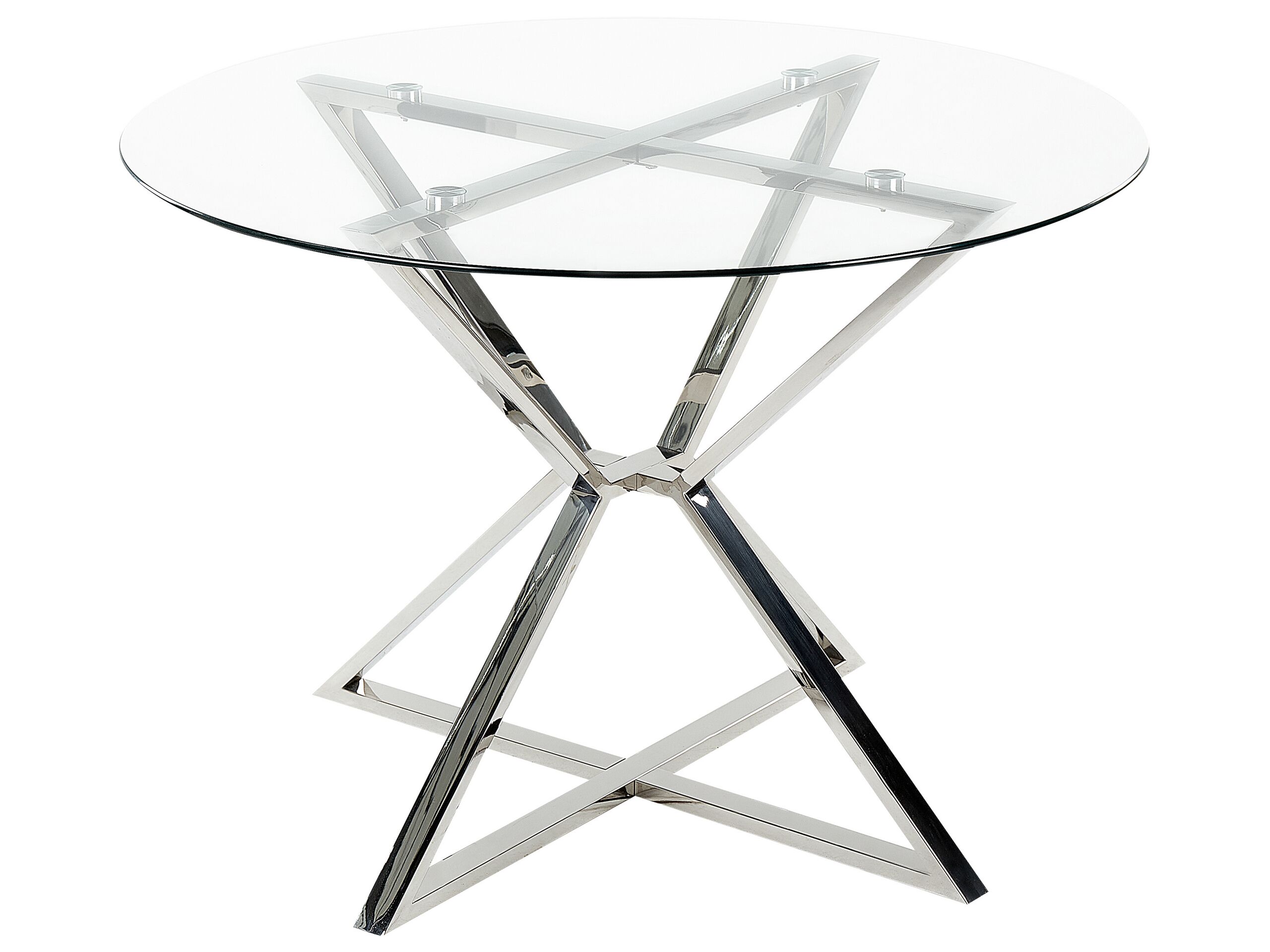 Glass Top Round Dining Table âŒ€ 105 cm Silver BOSCO - Gemini Interiors