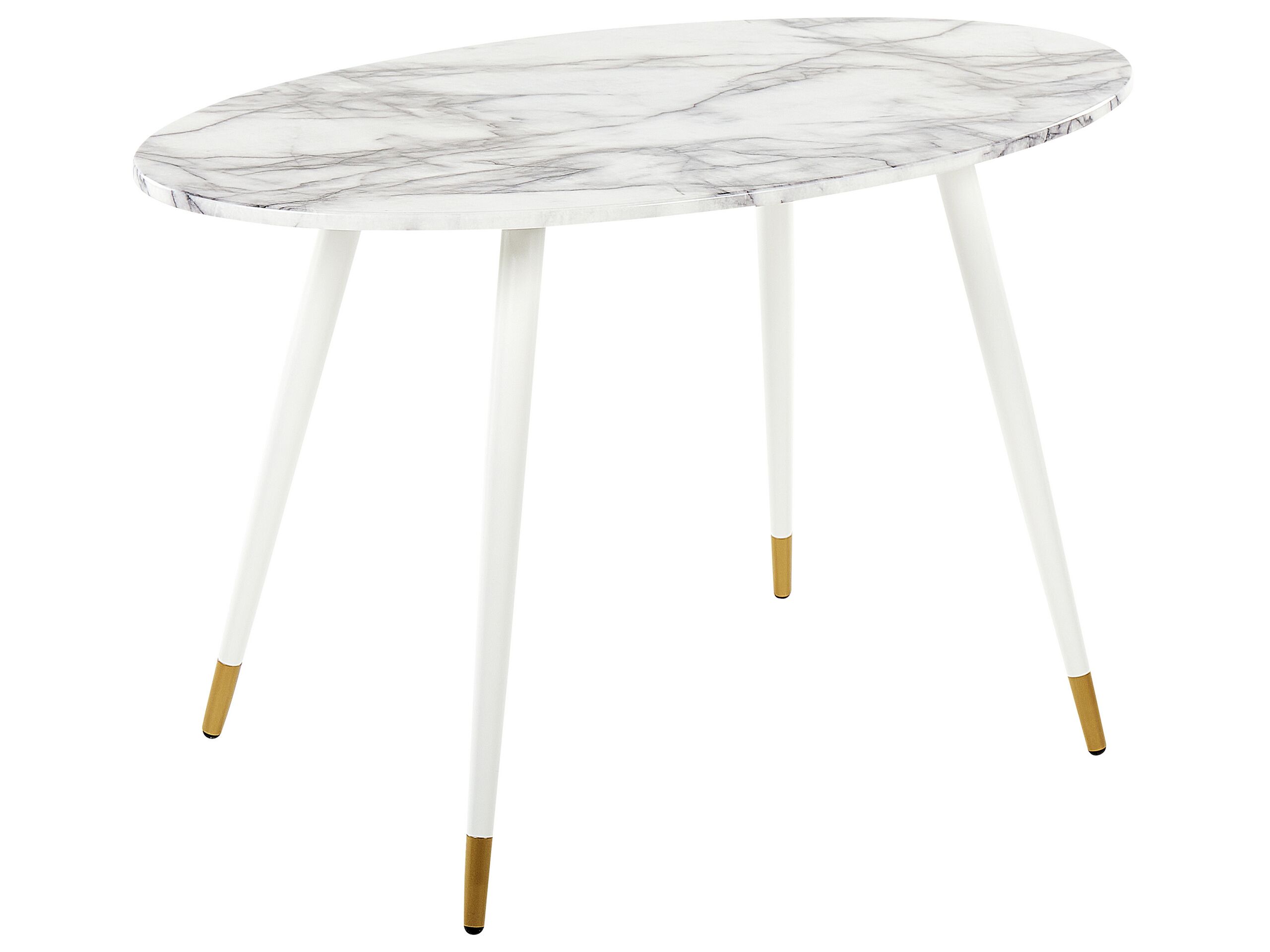 Oval Dining Table 120 x 70 cm Marble Effect and White GUTIERE - Gemini Interiors
