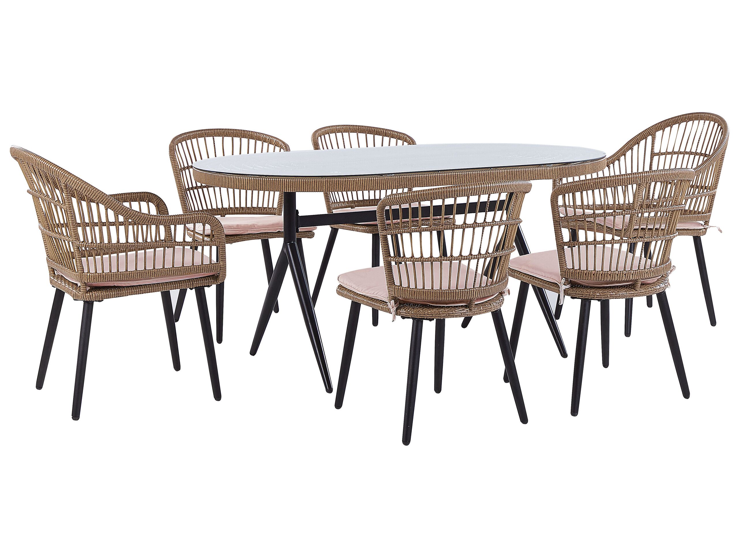 6 Seater PE Rattan Garden Dining Set Pink ALIANO II - Gemini Interiors
