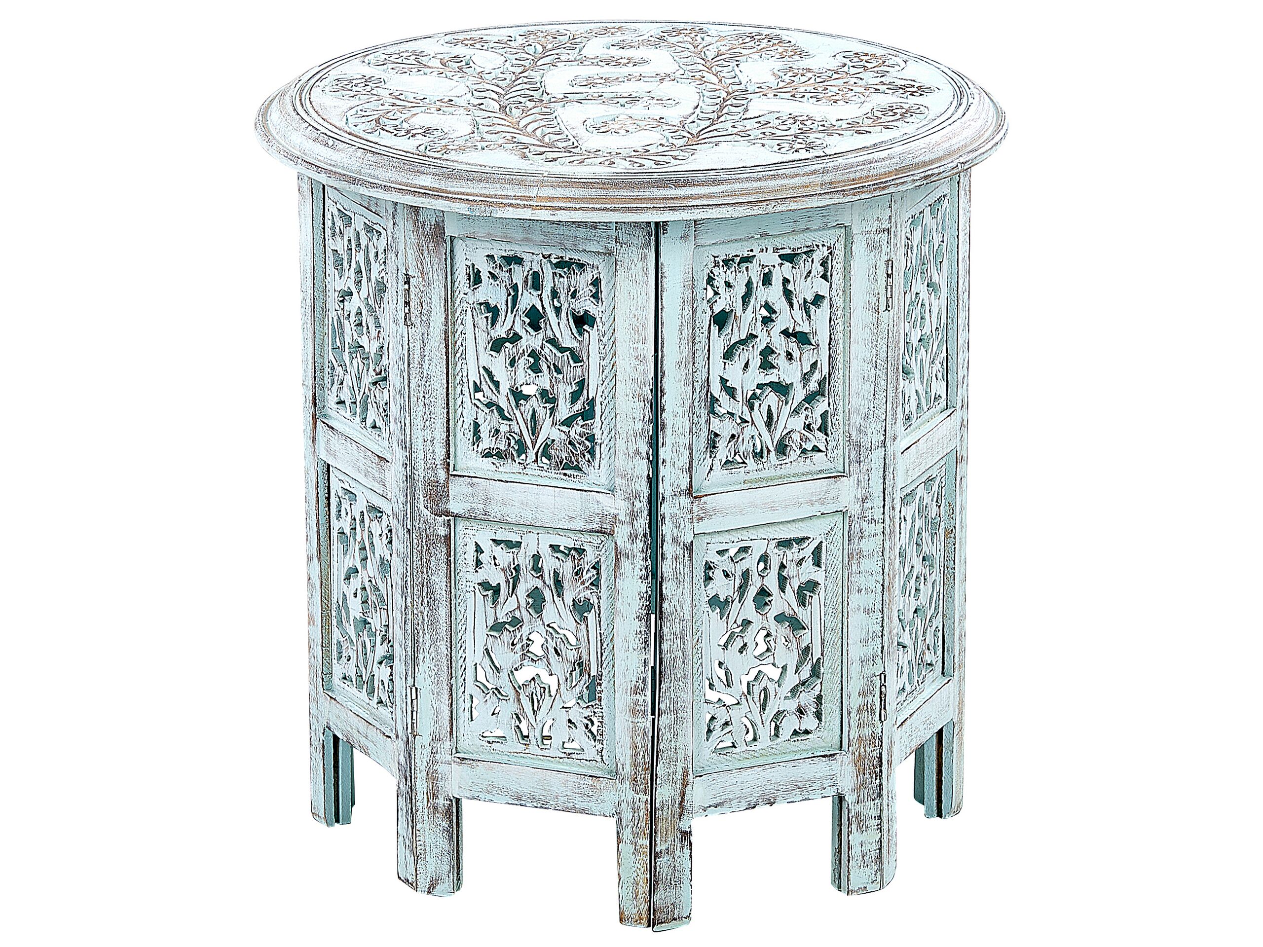 Mango Wood Side Table Blue BORAI - Gemini Interiors