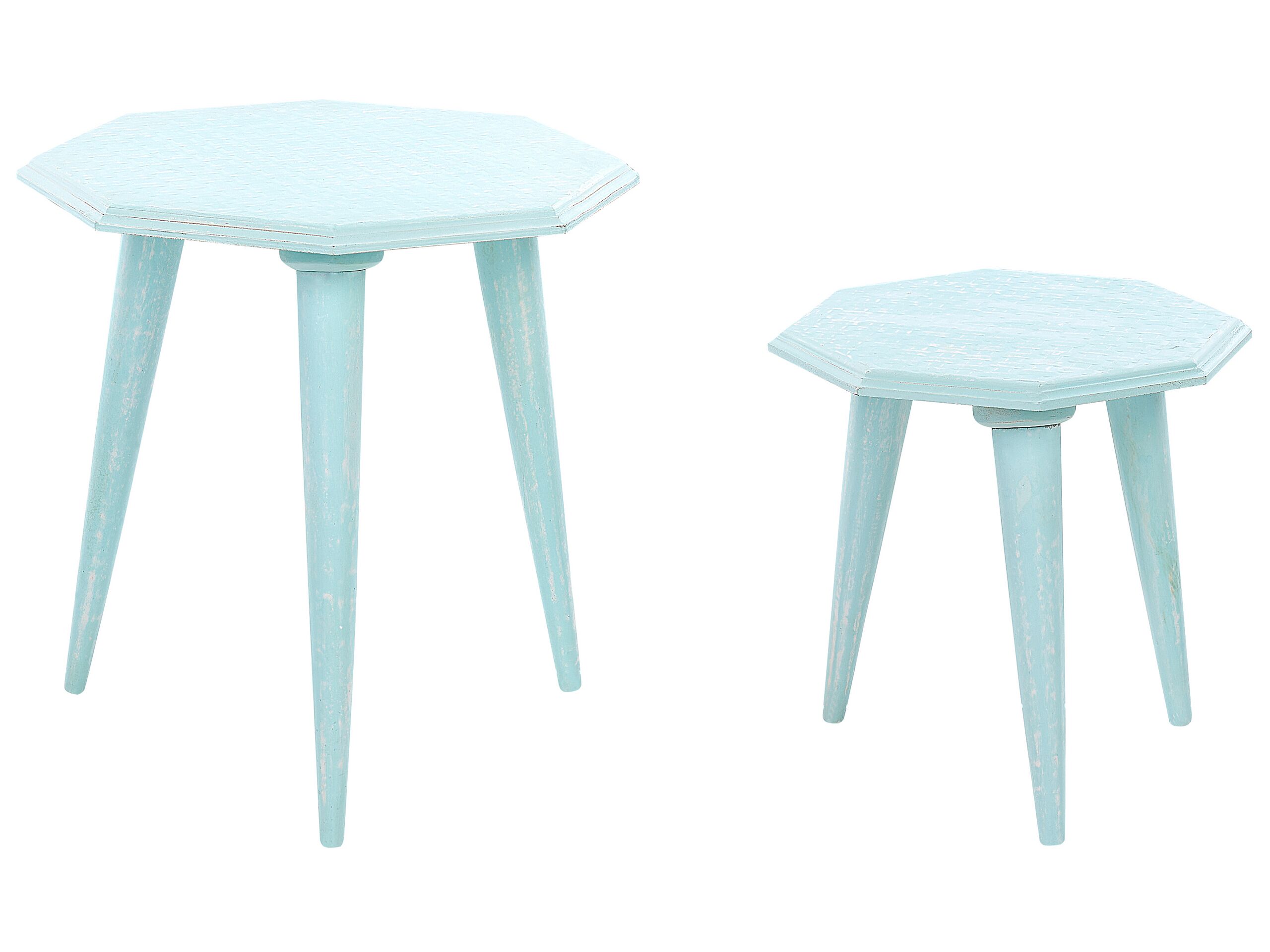 Set of 2 Wooden Side Tables Blue KANRI - Gemini Interiors