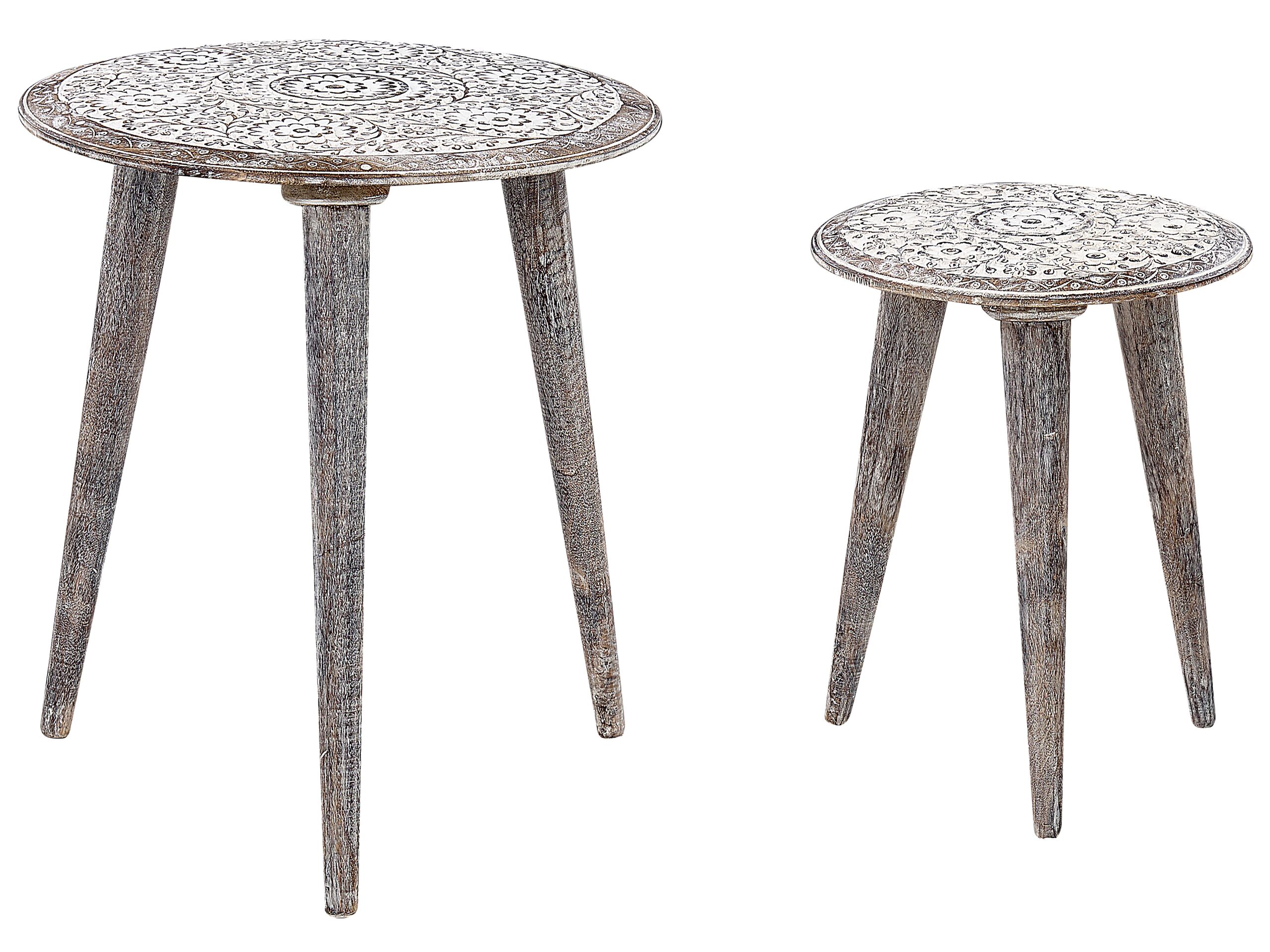 Set of 2 Mango Wood Side Tables Off-White BARJU - Gemini Interiors