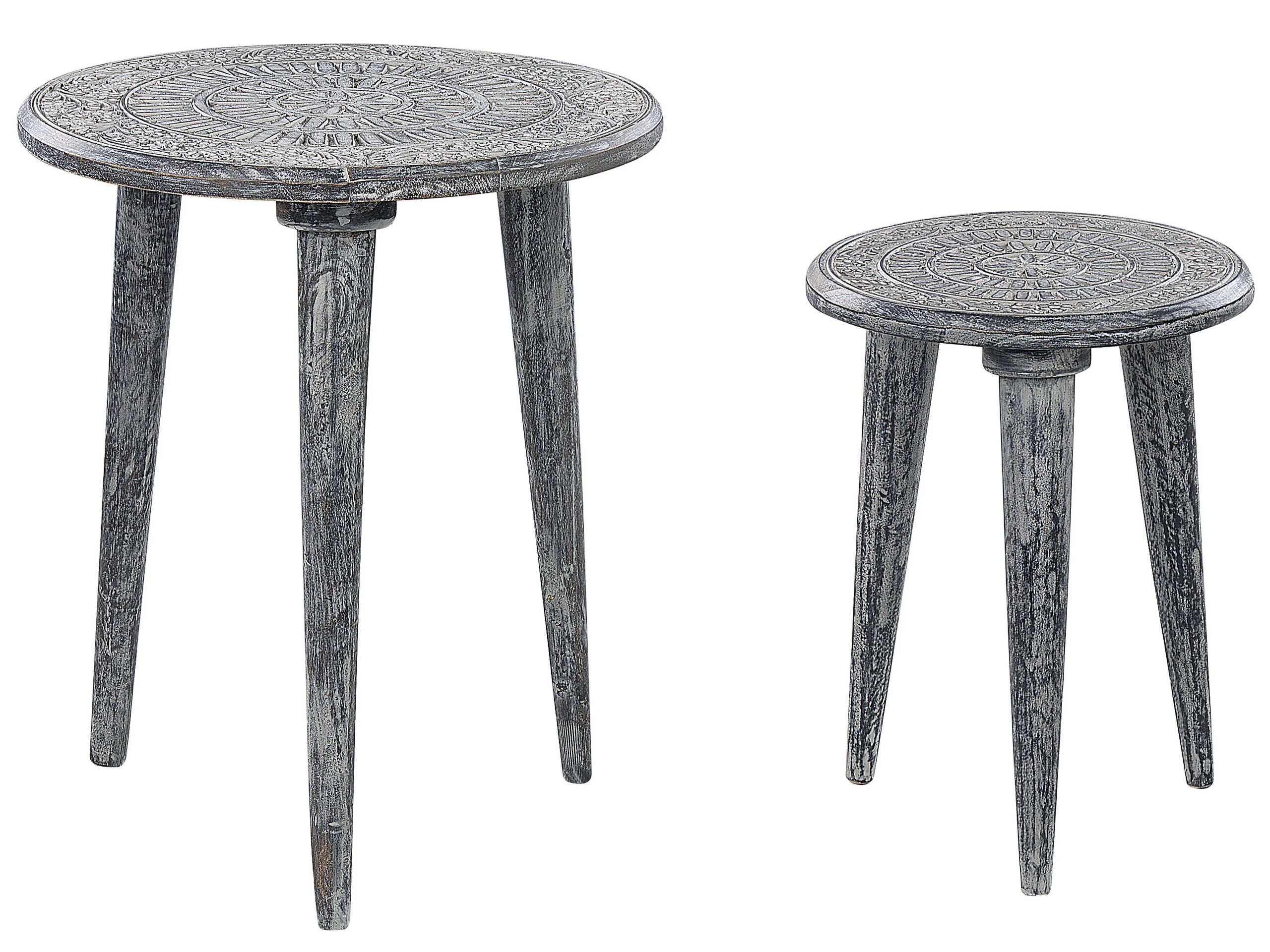 Set of 2 Mango Wood Side Tables Grey JATRA - Gemini Interiors