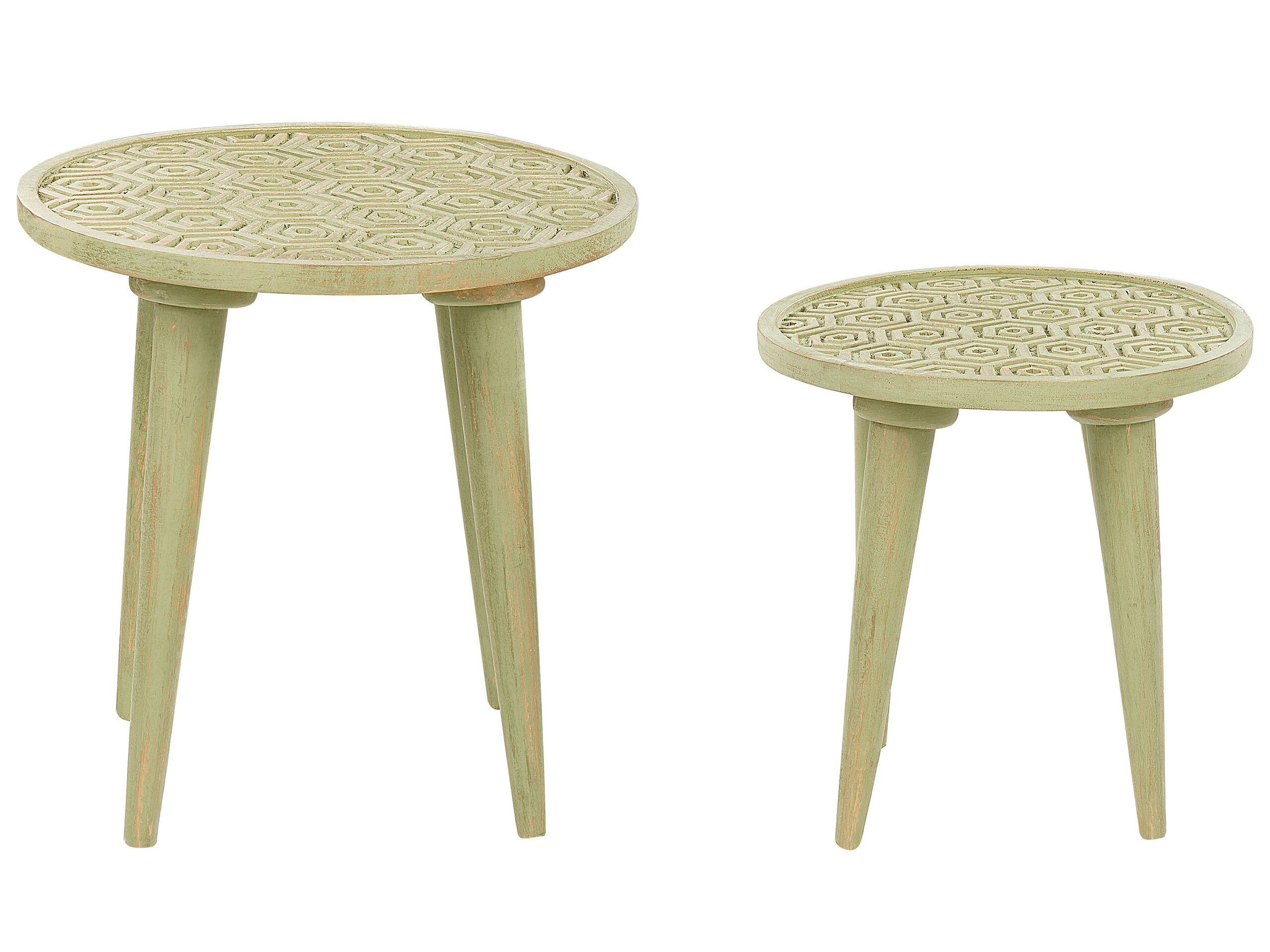 Set of 2 Mango Wood Side Tables Light Green MAHARO - Gemini Interiors