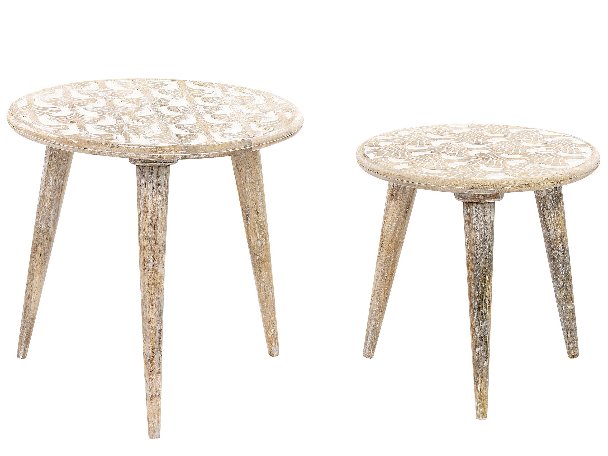 Set of 2 Mango Wood Side Tables Light HURSI - Gemini Interiors