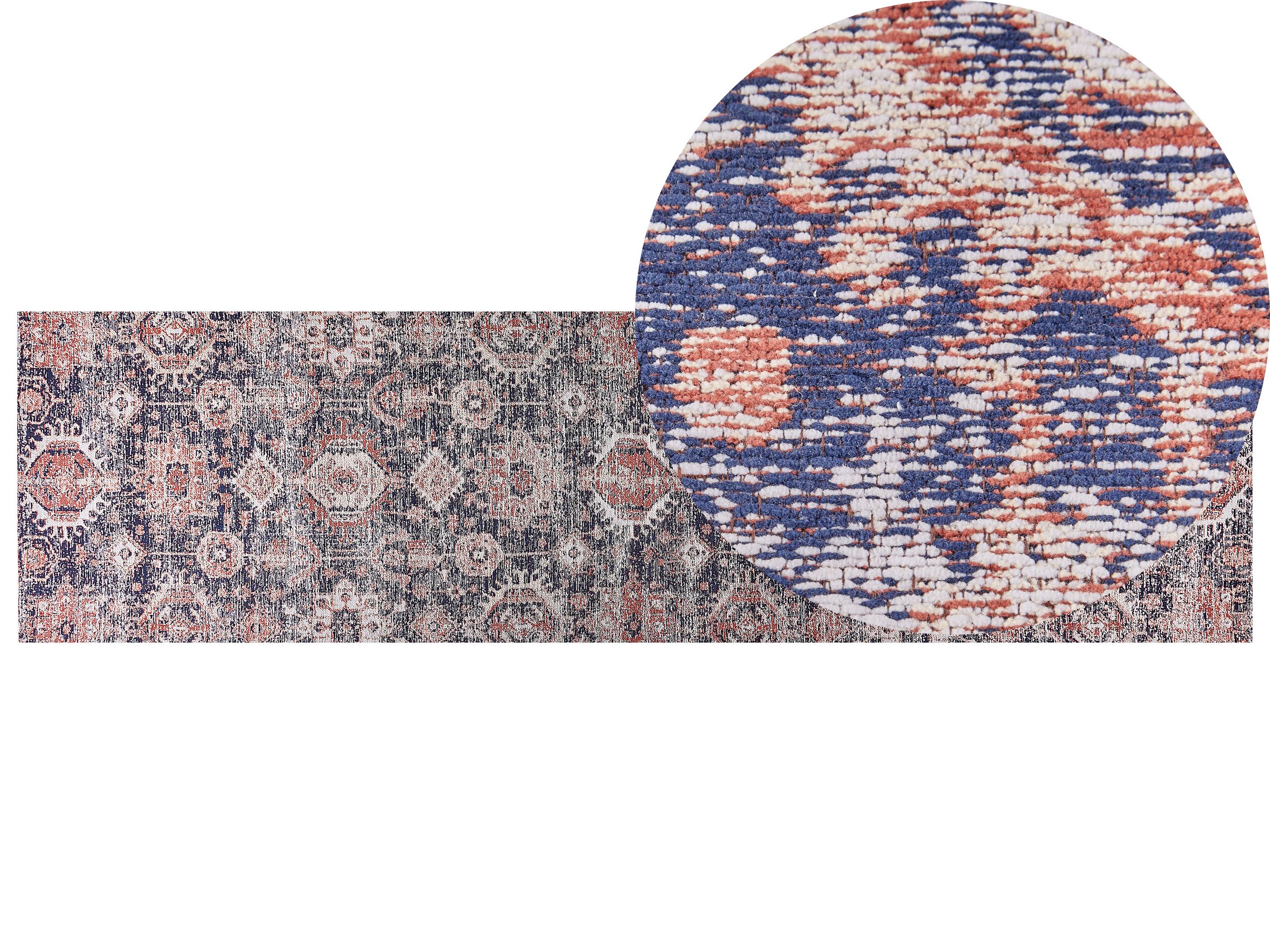 Cotton Runner Rug 80x300cm Blue and Red - Gemini Interiors