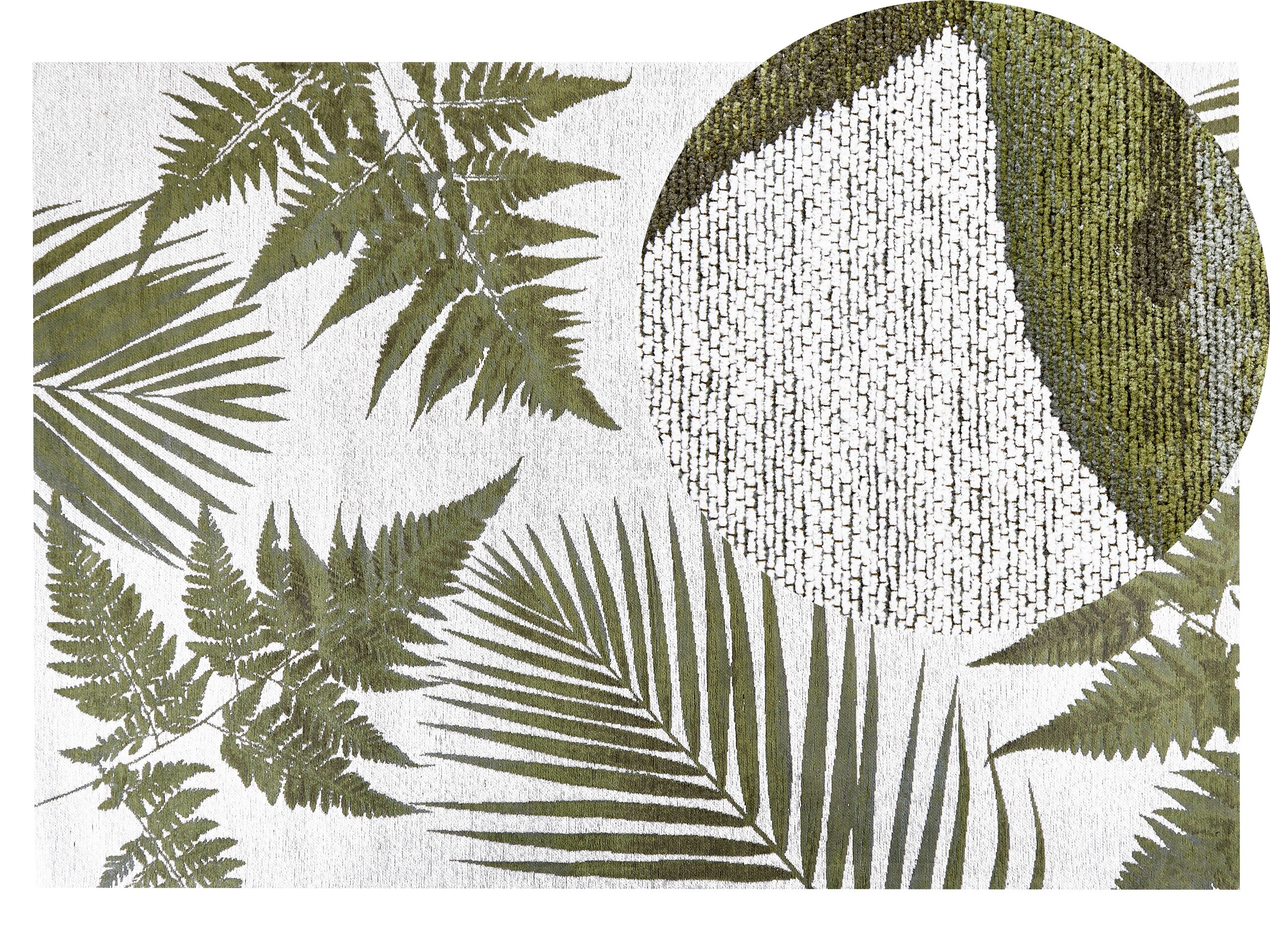 Cotton Area Rug Leaves Motif 140x200cm Green - Gemini Interiors