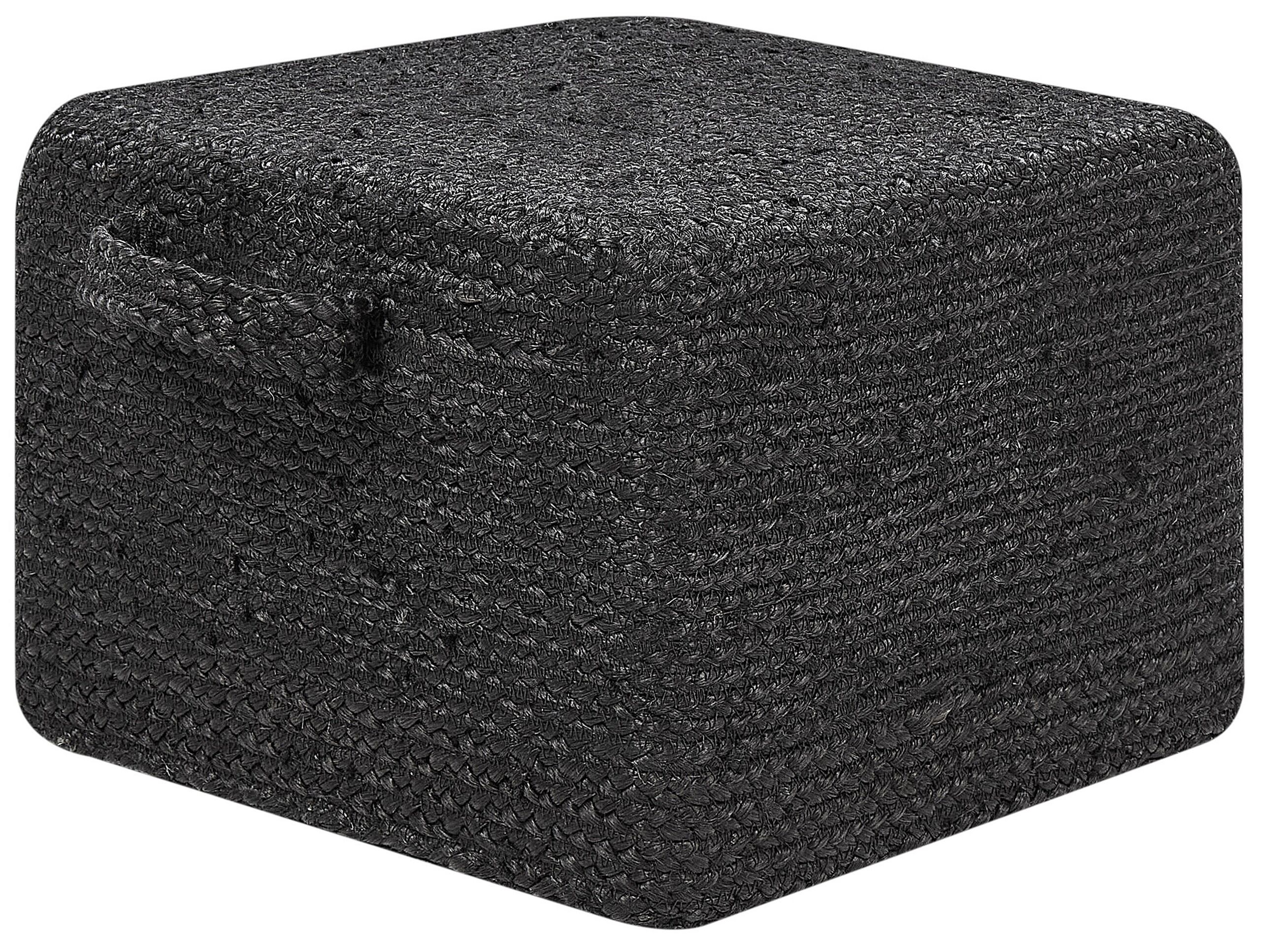 Jute Pouffe 45 x 45 x 30 cm Black DHADAR - Gemini Interiors