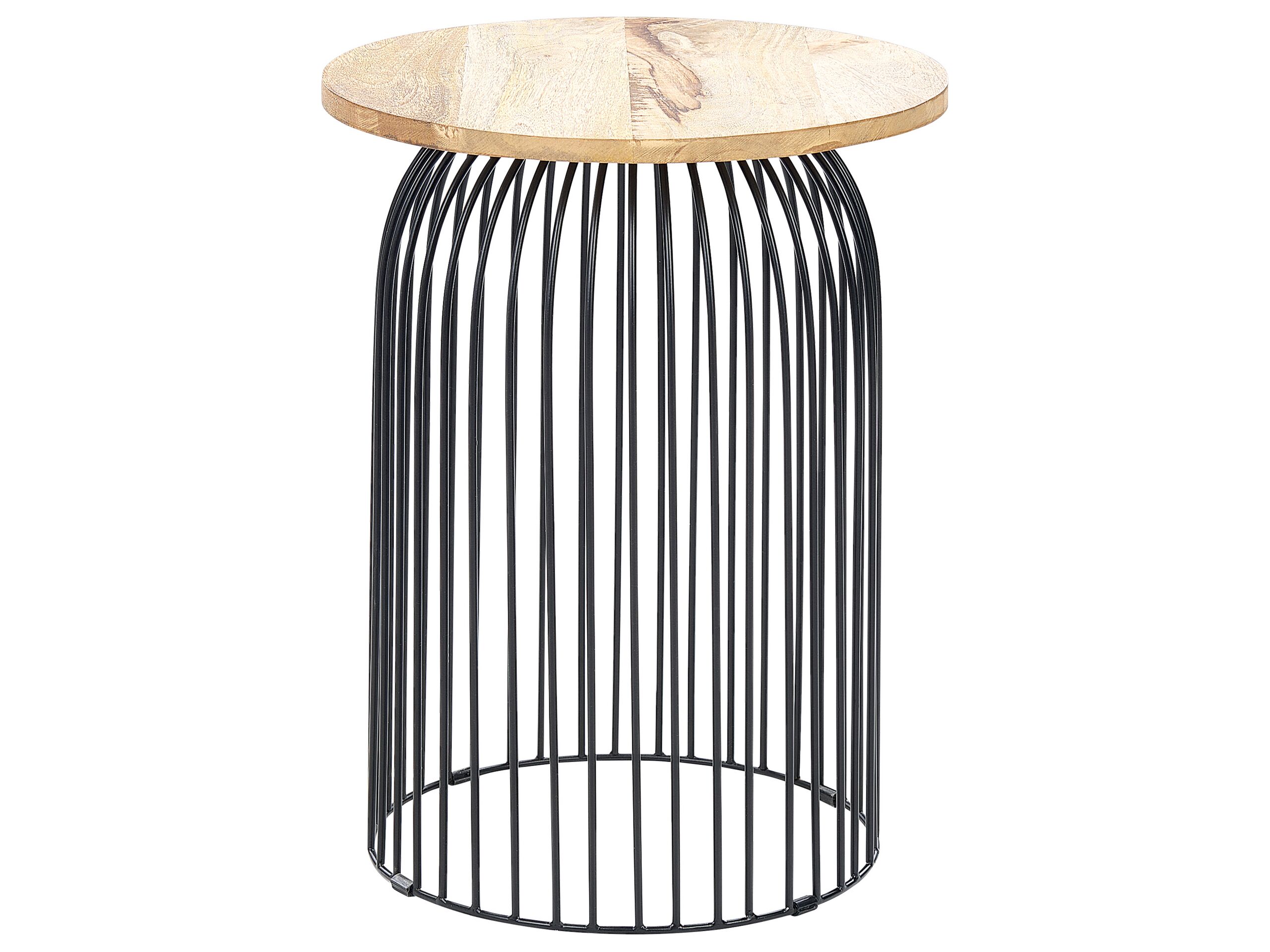 Wire Frame Mango Wood Side Table Light and Black WILLS - Gemini Interiors