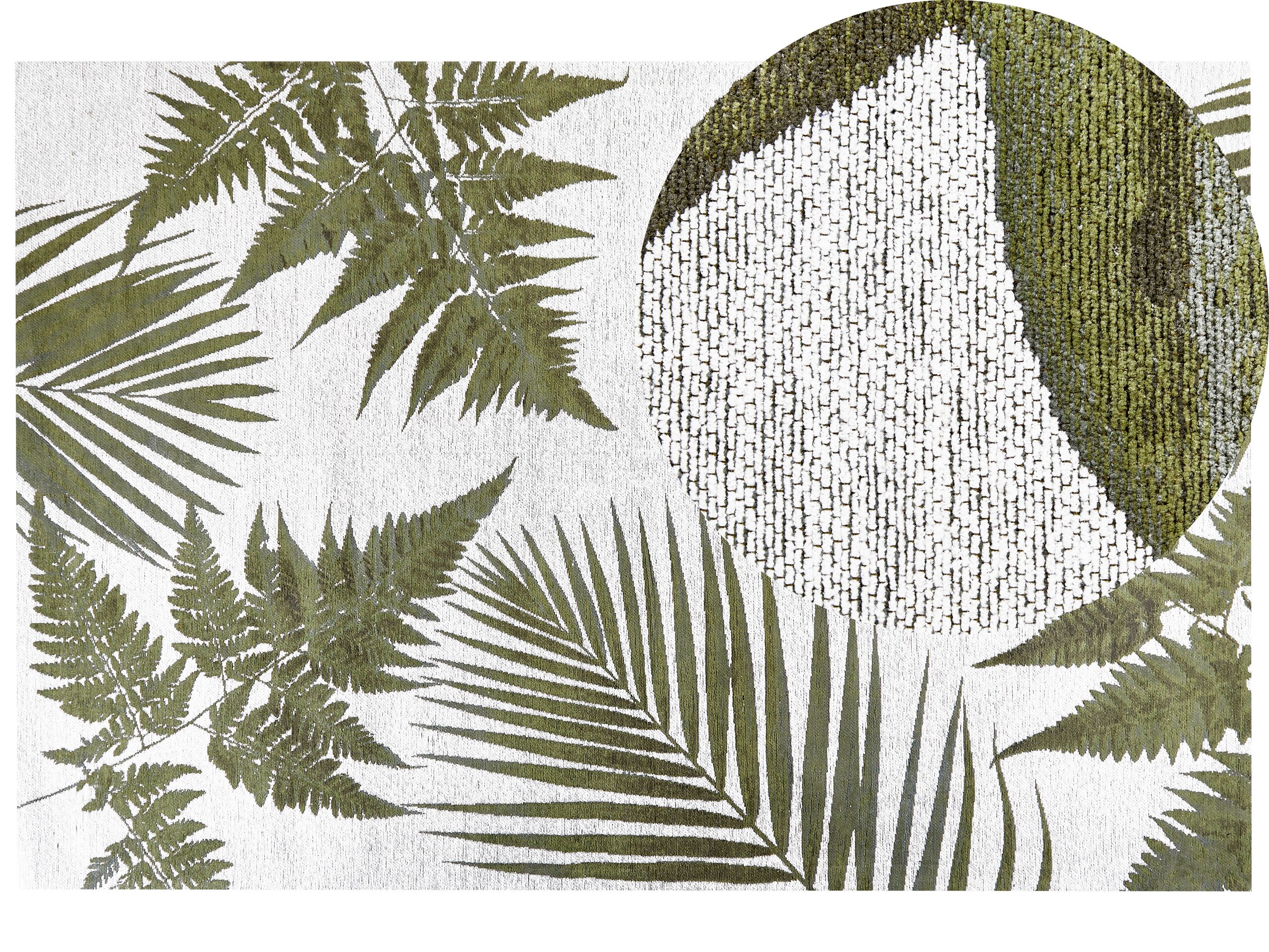 Cotton Area Rug Leaves Motif 200x300cm Green - Gemini Interiors