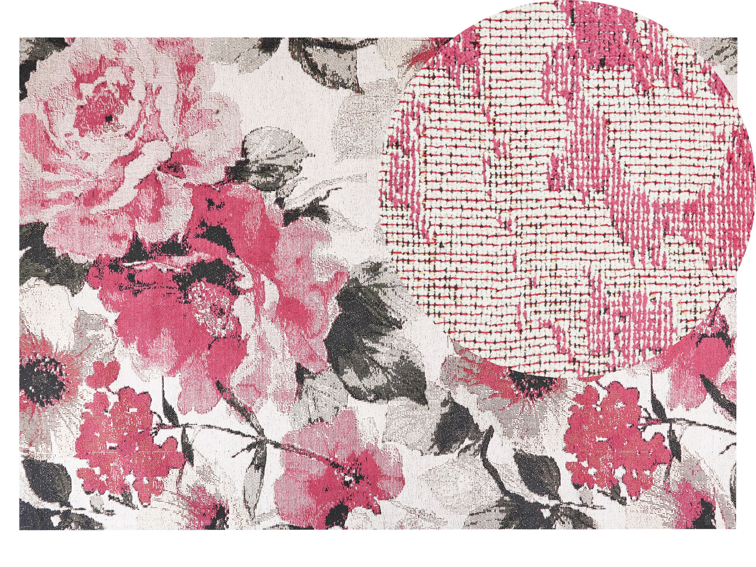 Cotton Area Rug Floral Motif 140x200cm Pink - Gemini Interiors