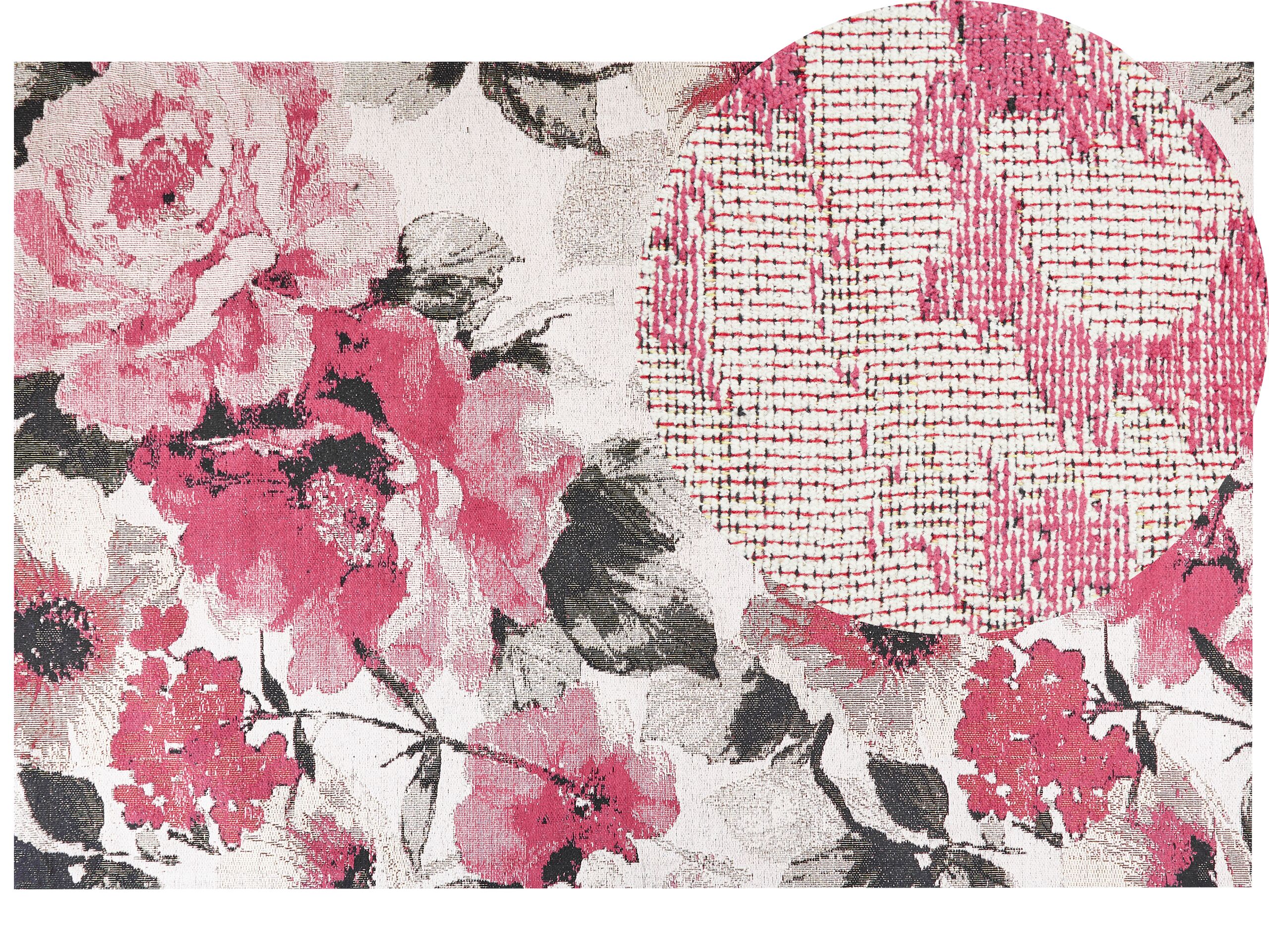 Cotton Area Rug Floral Motif 200x300cm Pink - Gemini Interiors