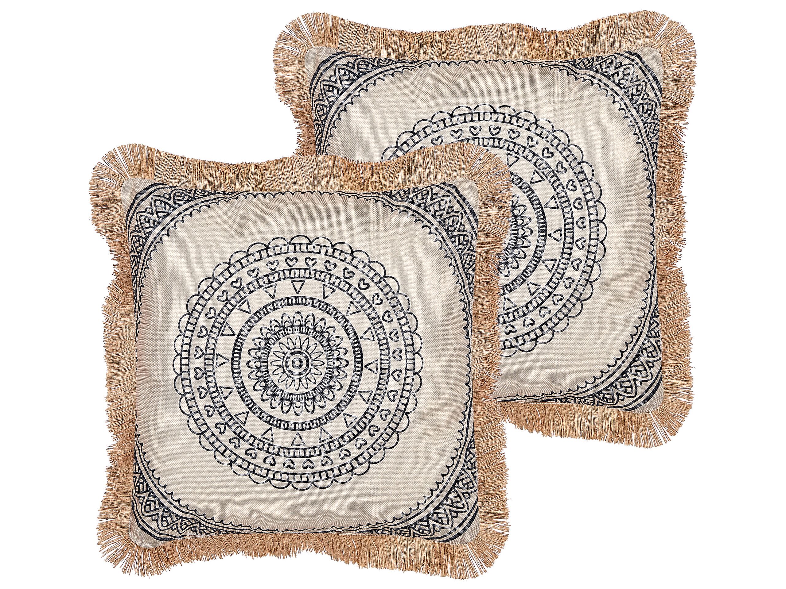 Set of 2 Cushions Boho Motif 45x45cm Beige and Black - Gemini Interiors