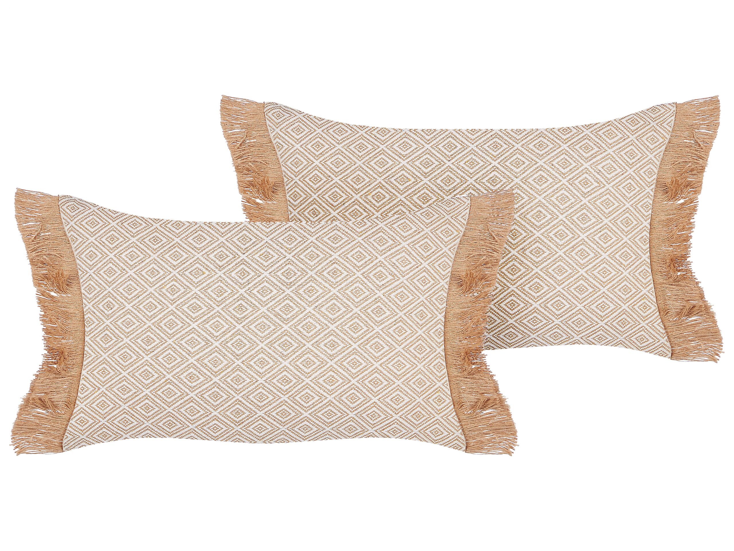 Set of 2 Cushions with Tassels 30x50cm Beige - Gemini Interiors
