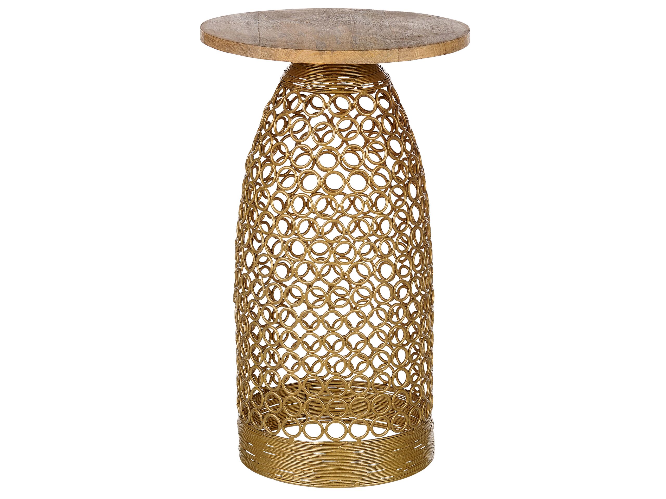 Wire Frame Mango Wood Side Table Light and Gold WAIHI - Gemini Interiors