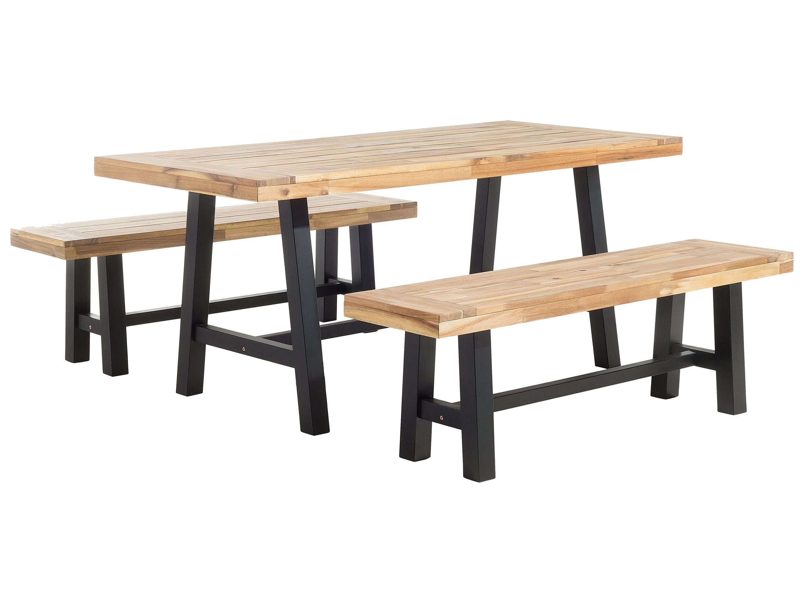 6 Seater Acacia Wood Garden Dining Set Black and Light Wood SCANIA - Gemini Interiors
