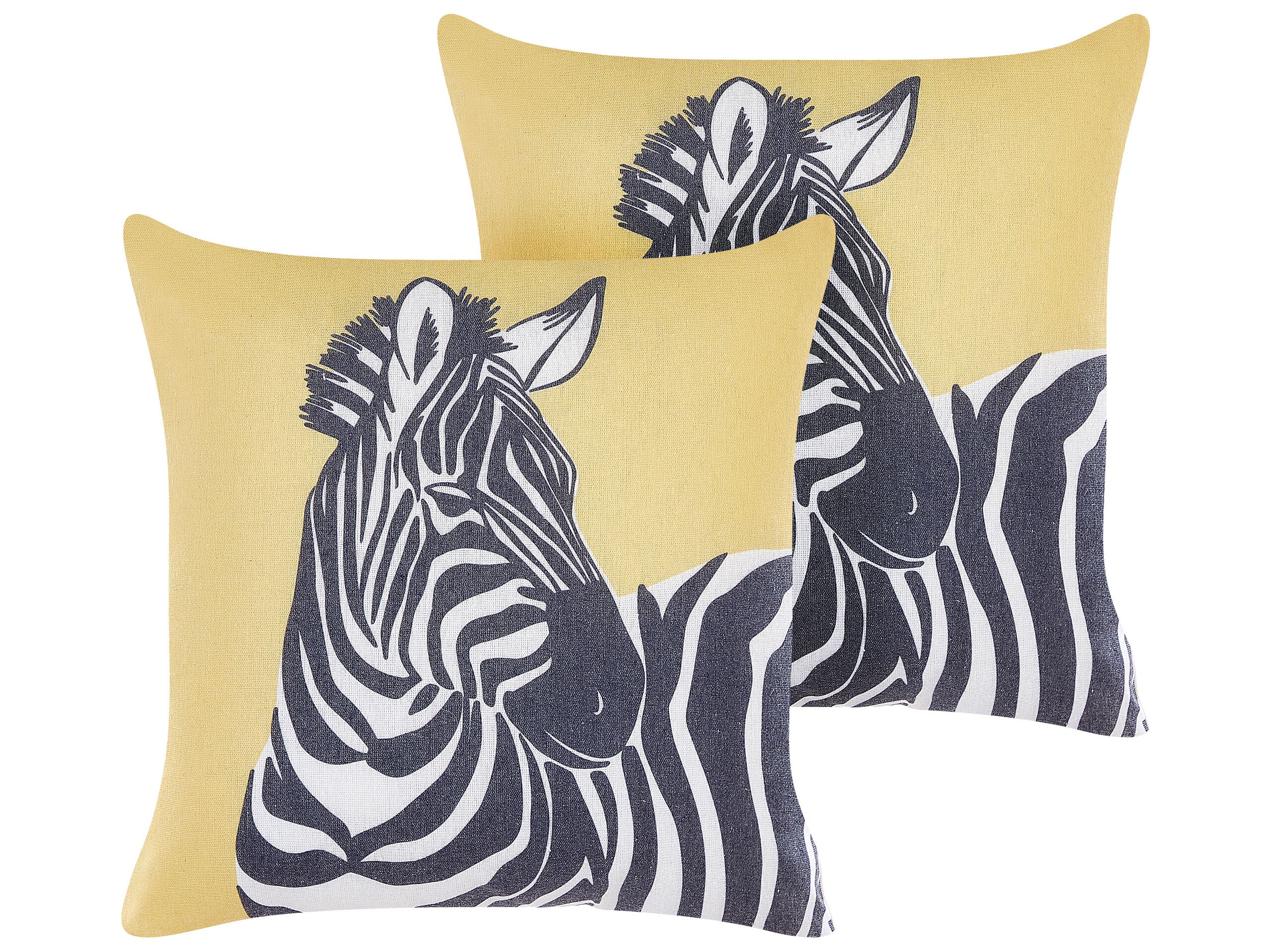 Set of 2 Decorative Cushions Zebra Motif 45x45cm Yellow - Gemini Interiors