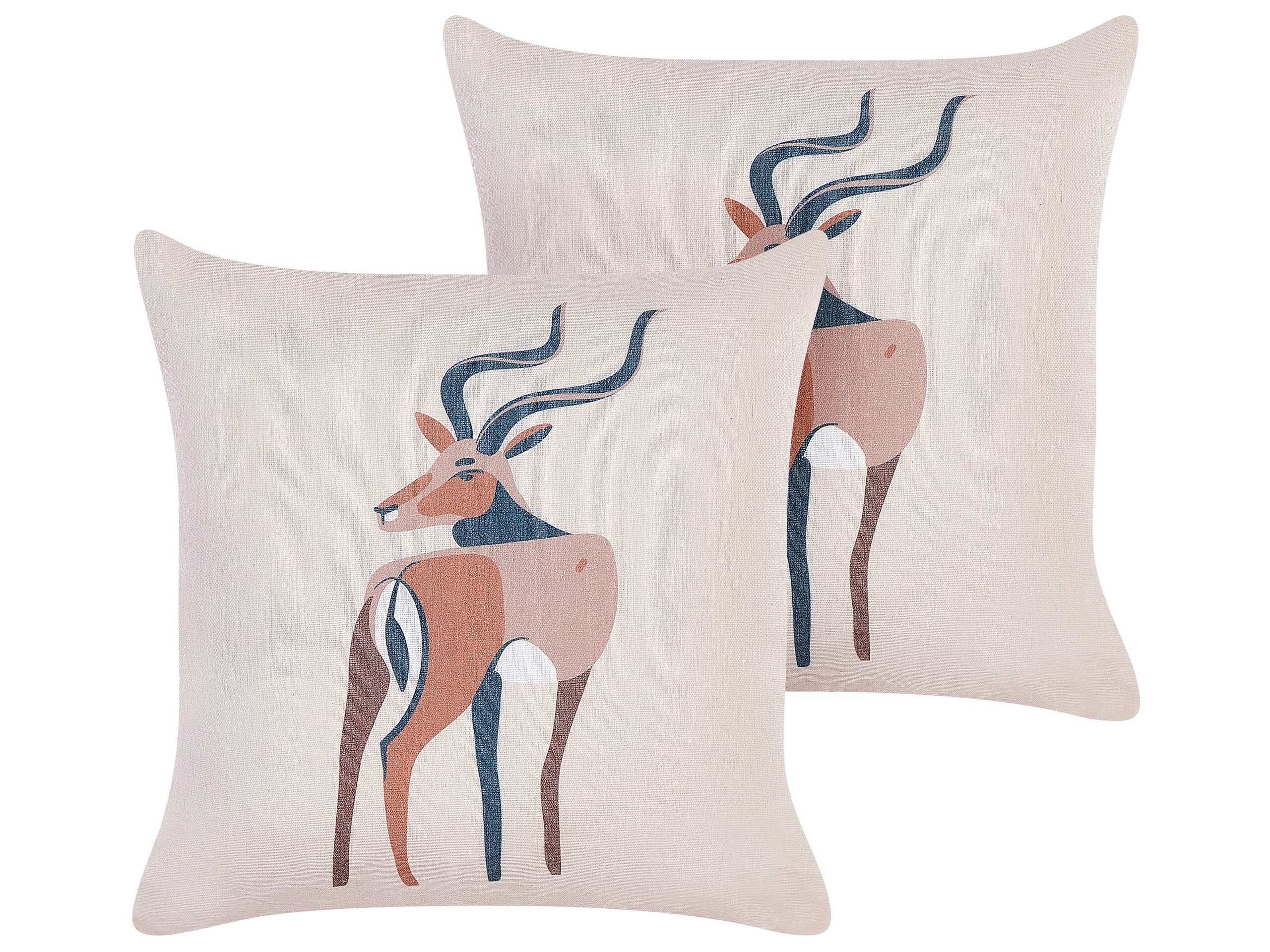 Set of 2 Decorative Pillows Antelope Motif 45x45cm Beige - Gemini Interiors