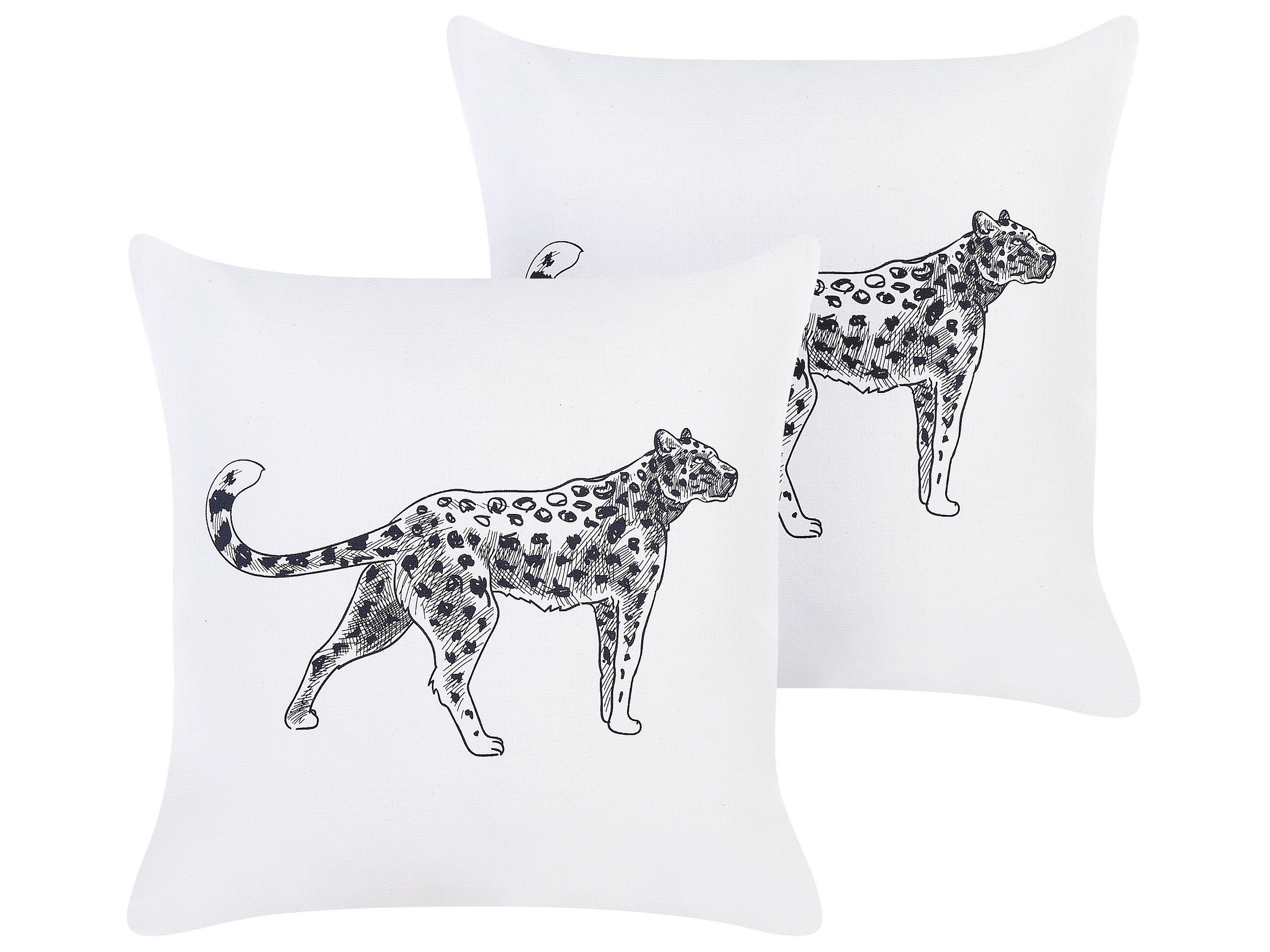 Set of 2 Cotton Cushions Animal Motif 45x45cm White - Gemini Interiors