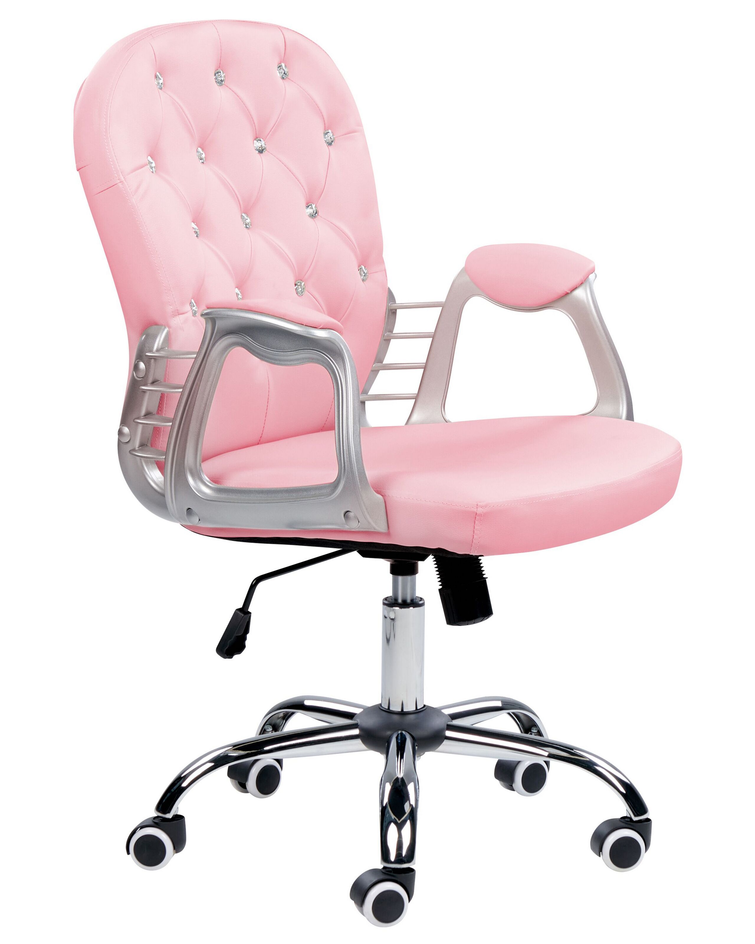 Swivel Faux Leather Office Chair Pink with Crystals PRINCESS - Gemini Interiors