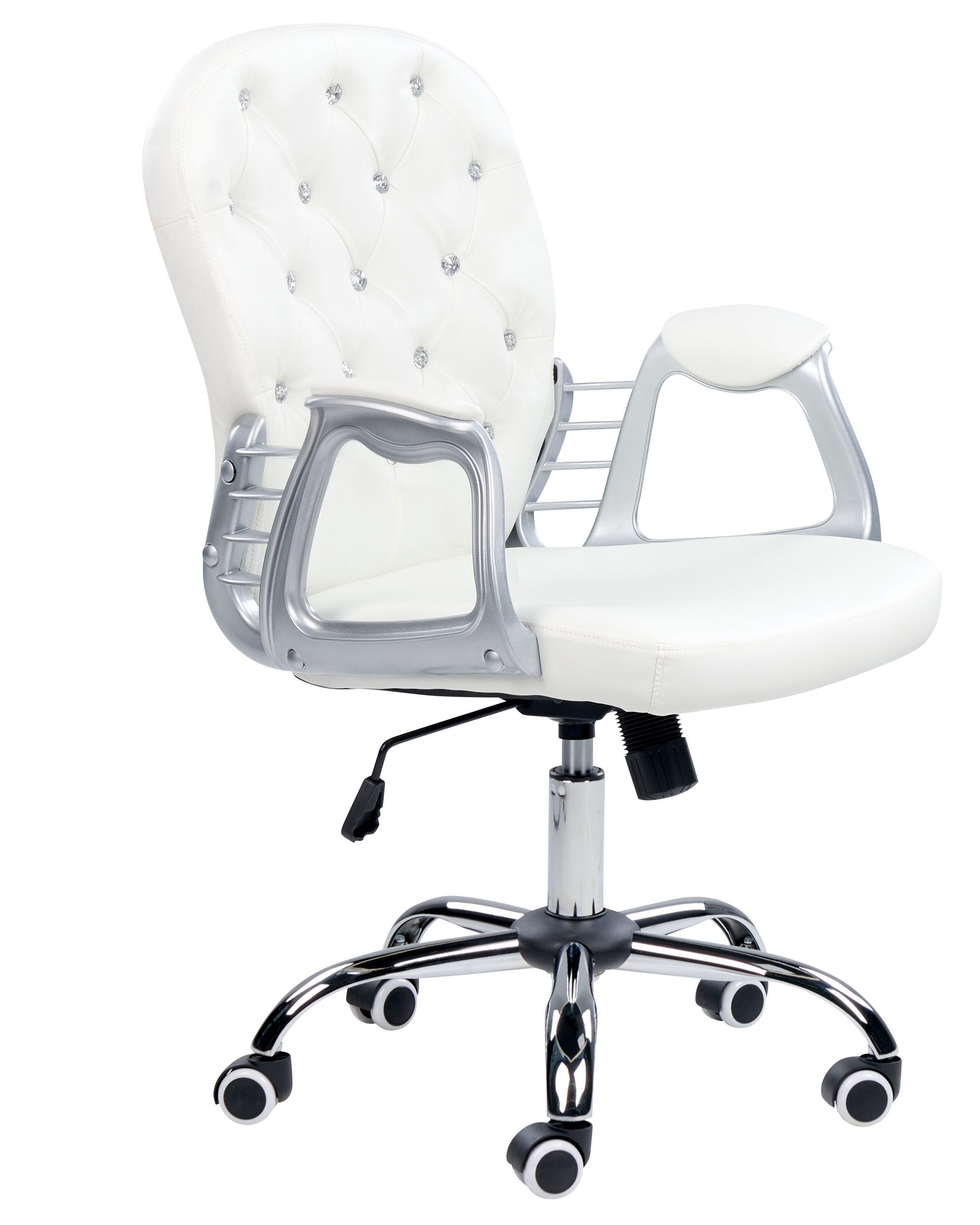 Swivel Faux Leather Office Chair White with Crystals PRINCESS - Gemini Interiors