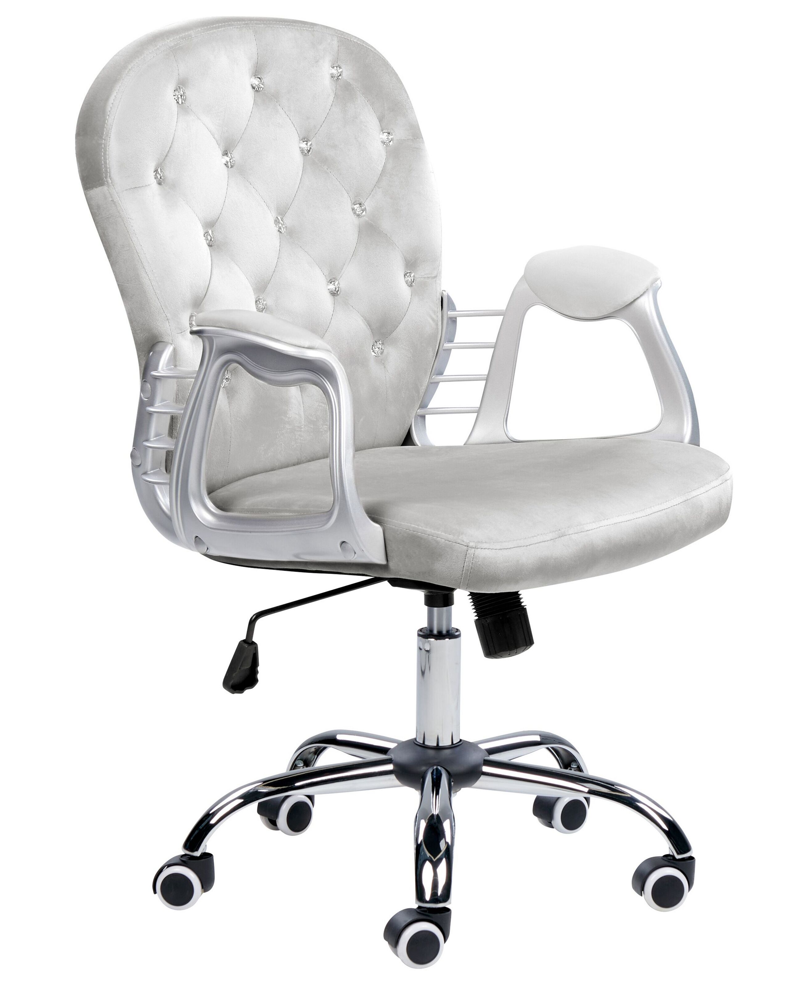 Swivel Velvet Office Chair Light Grey with Crystals PRINCESS - Gemini Interiors