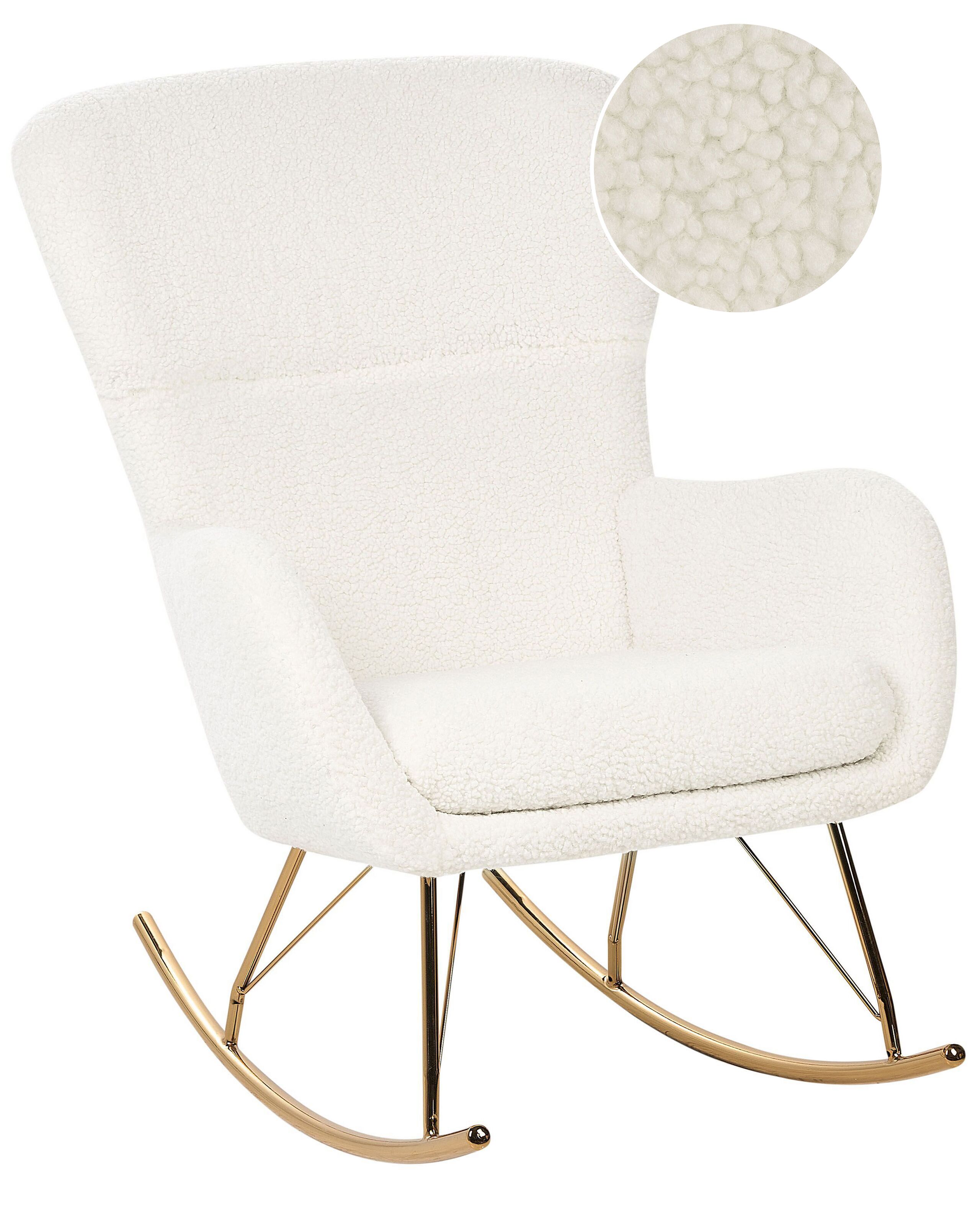Boucle Rocking Chair White and Gold ANASET - Gemini Interiors