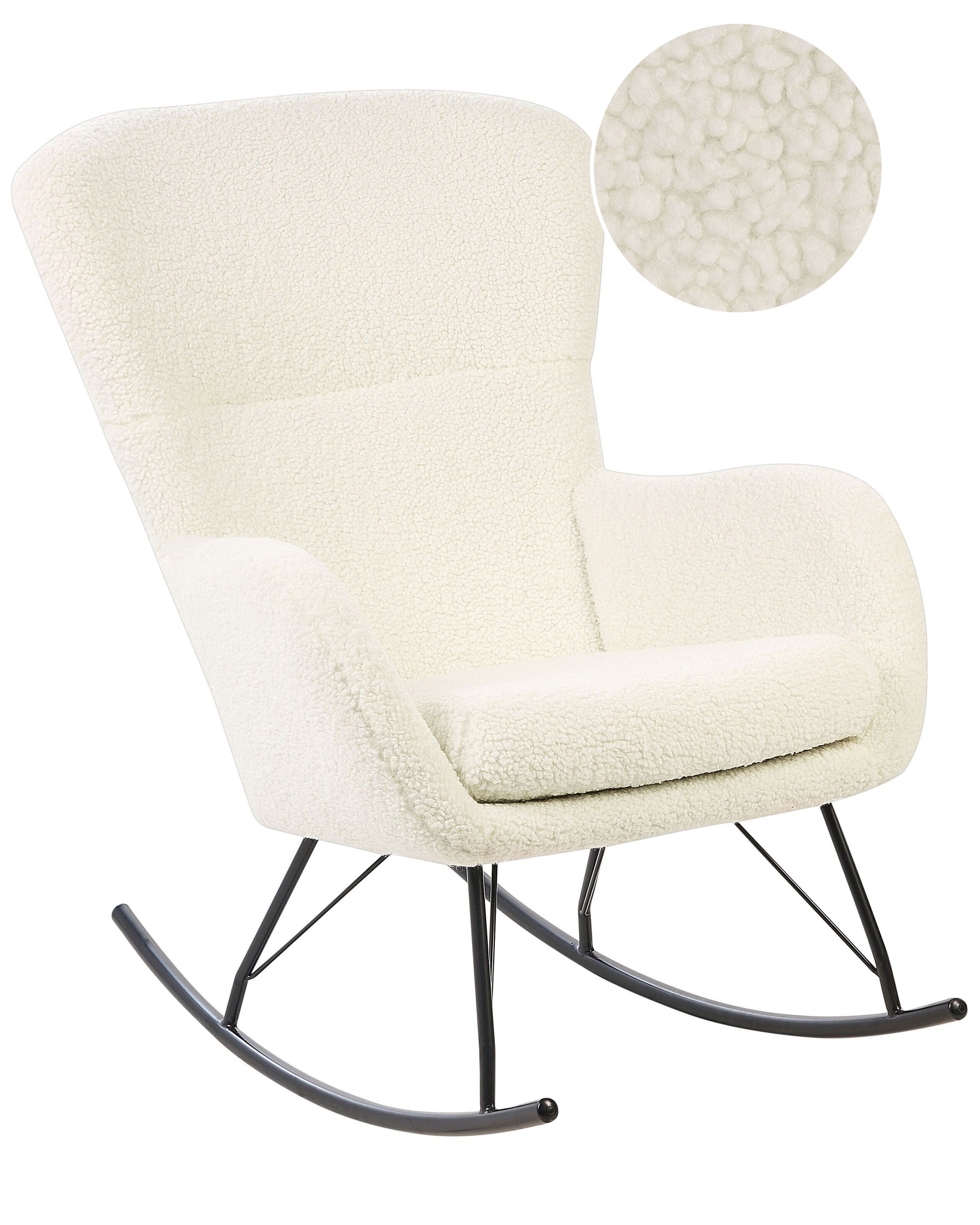 Boucle Rocking Chair Cream White and Black ANASET - Gemini Interiors