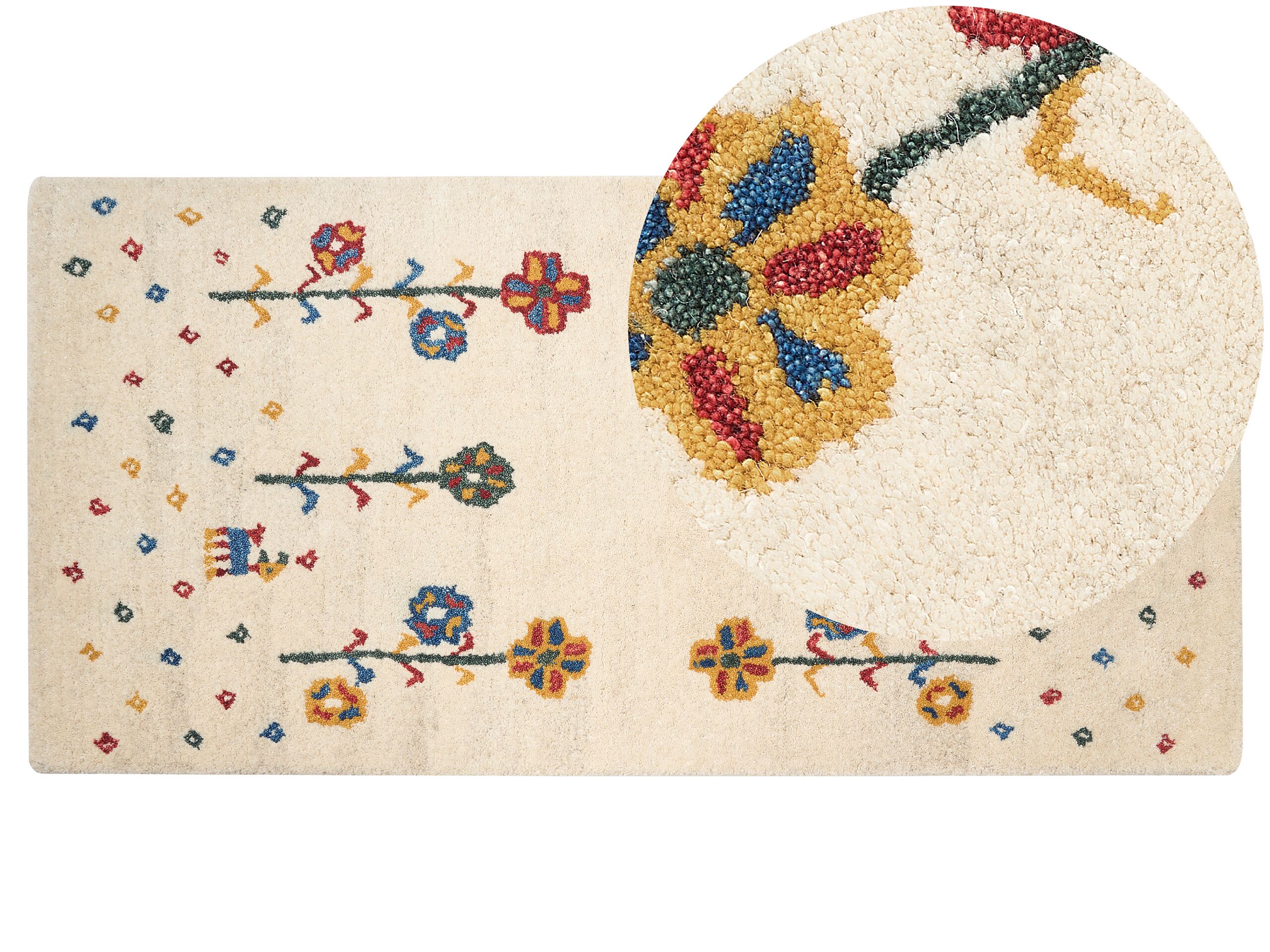 Wool Gabbeh Area Rug with Floral Pattern 80x150cm Beige - Gemini Interiors