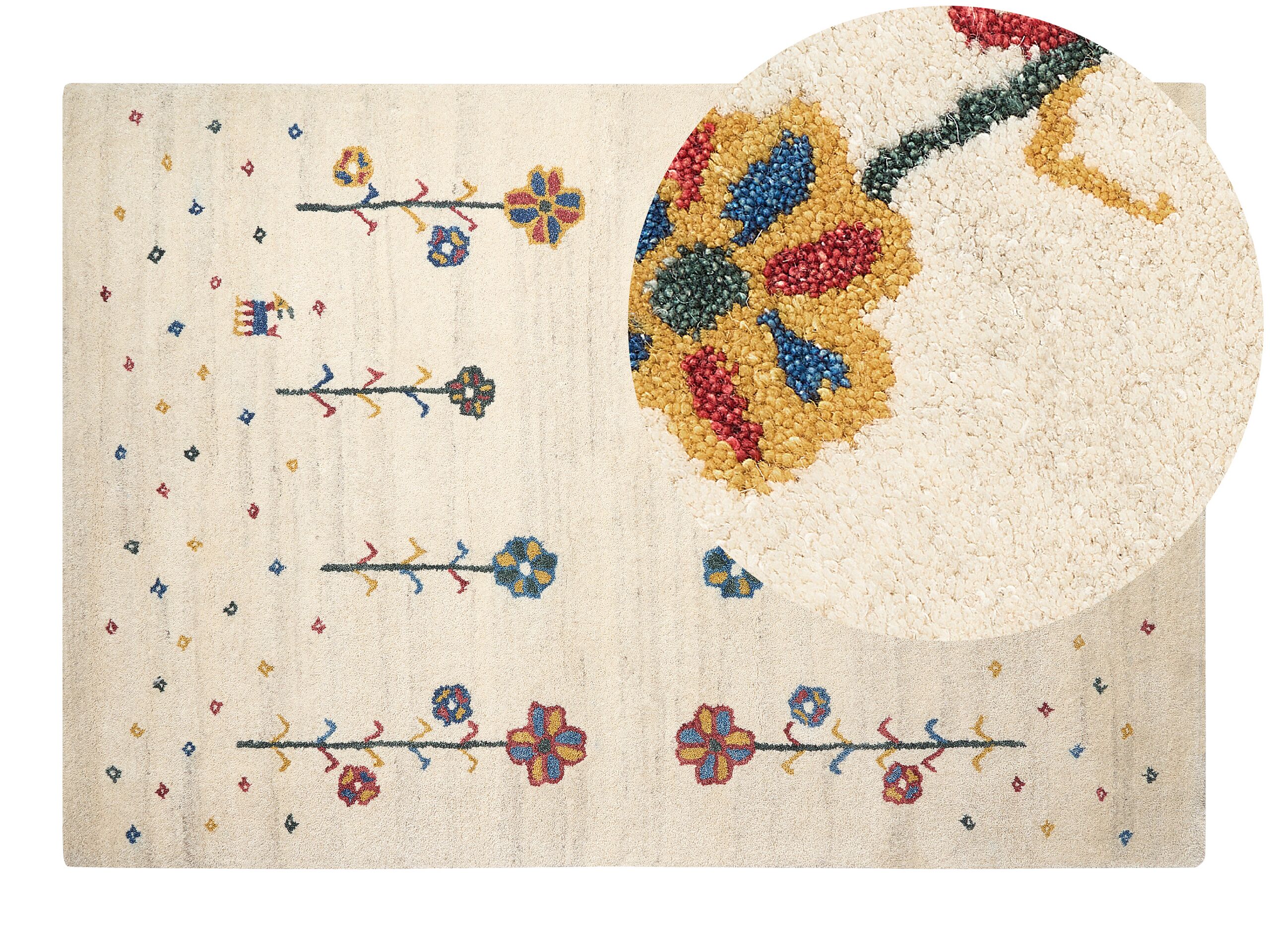 Wool Gabbeh Area Rug with Floral Pattern 140x200cm Beige - Gemini Interiors