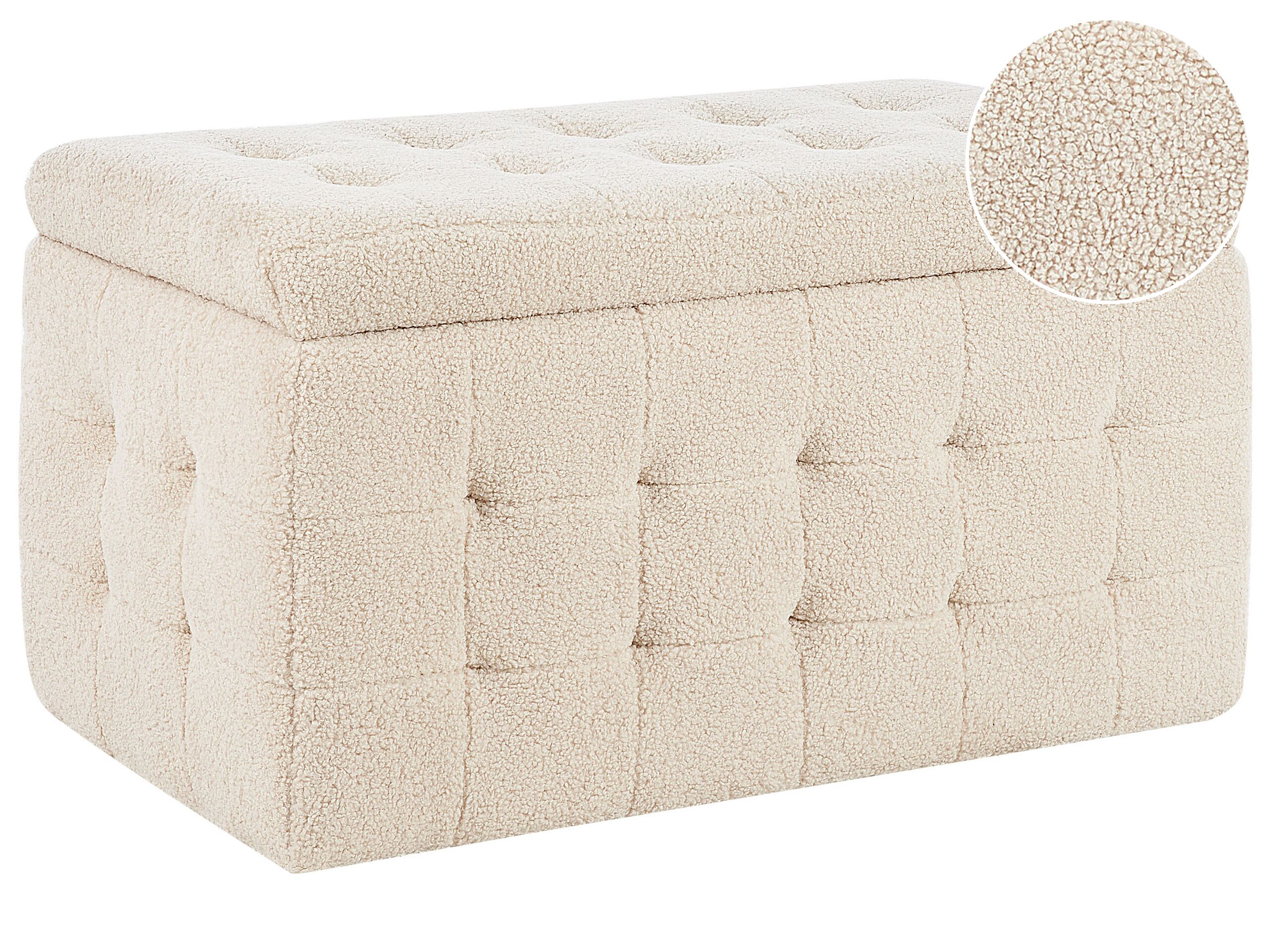 Boucle Storage Ottoman Beige MICHIGAN - Gemini Interiors