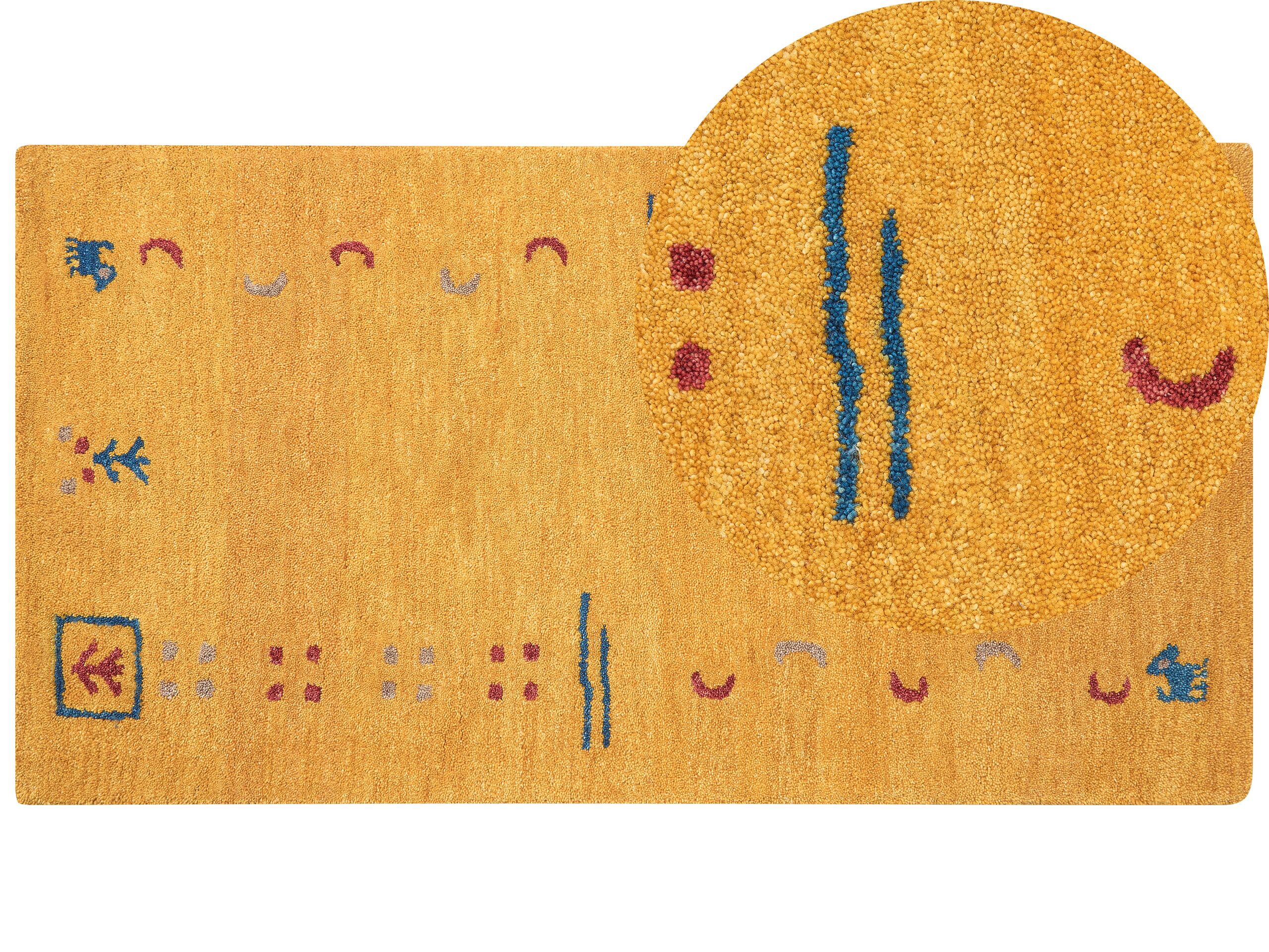 Wool Gabbeh Area Rug 80x150cm Yellow - Gemini Interiors