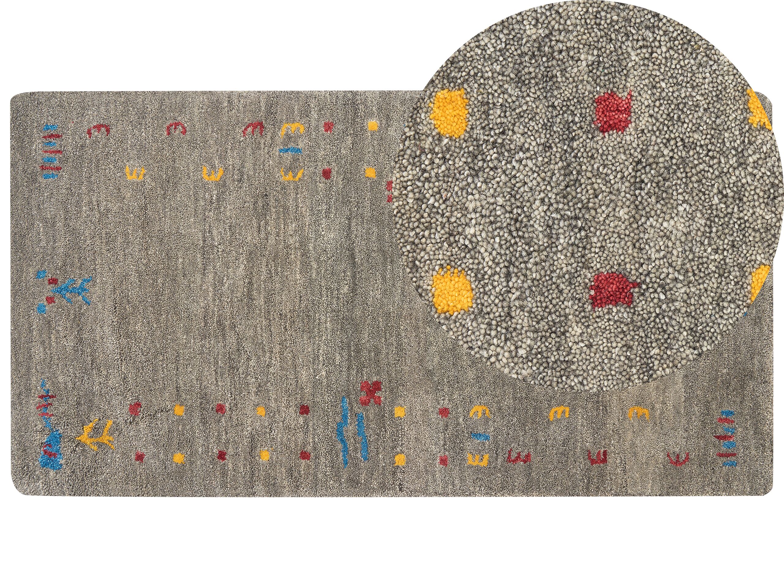 Wool Gabbeh Area Rug 80x150cm Grey - Gemini Interiors