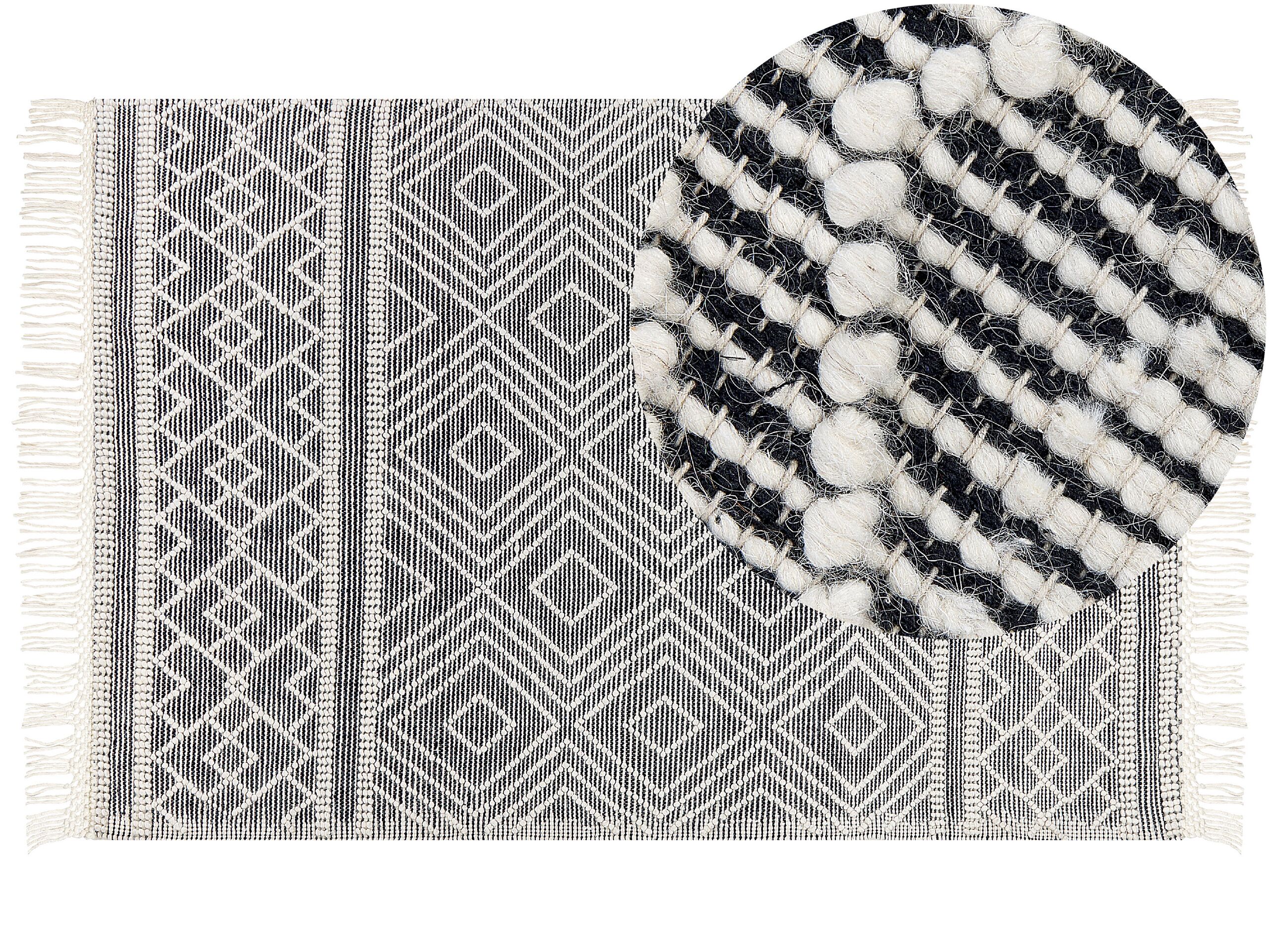 Wool Area Rug 160x230cm Black and White - Gemini Interiors