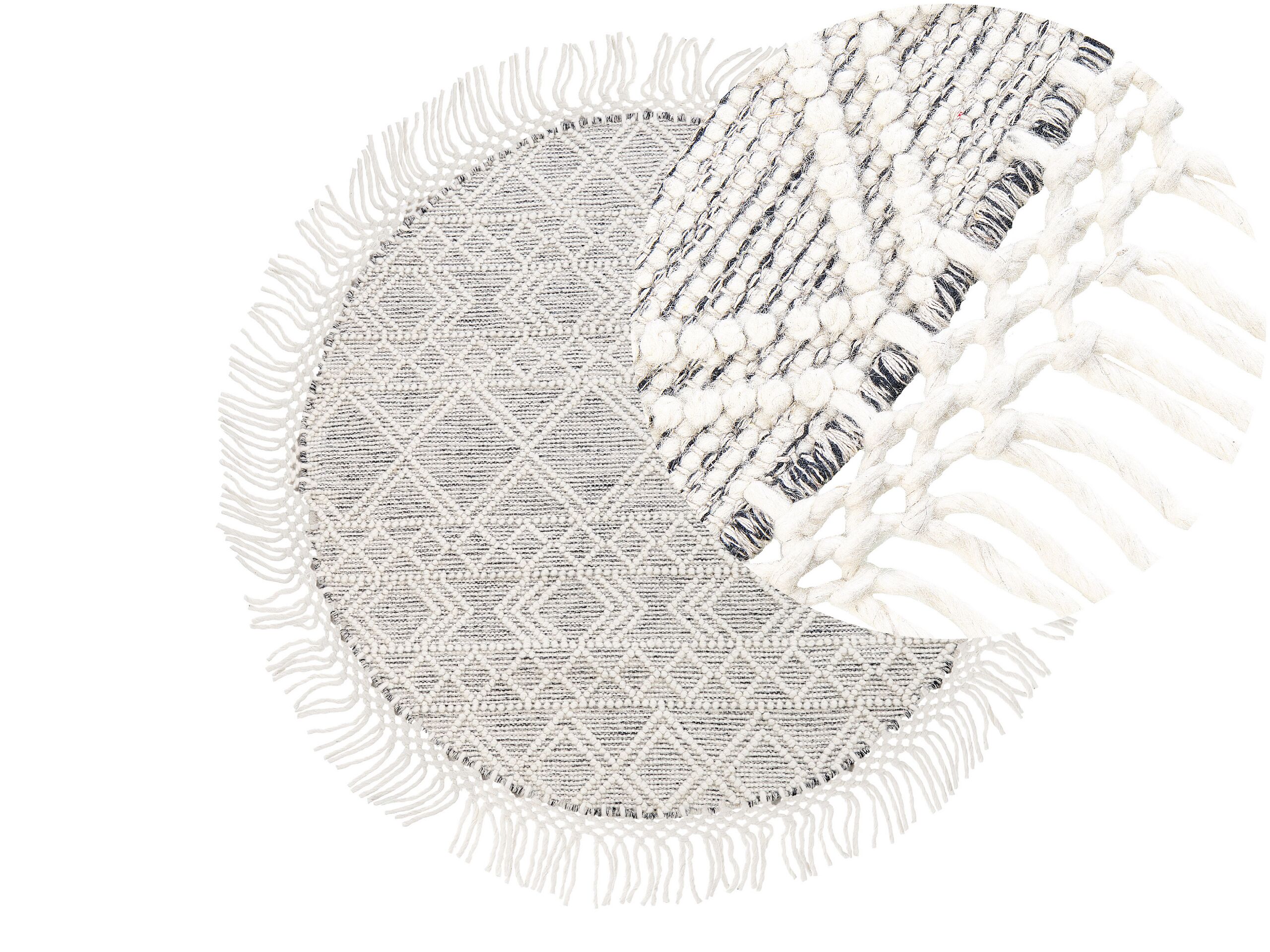 Round Wool Area Rug 140cm Grey and Off - White - Gemini Interiors