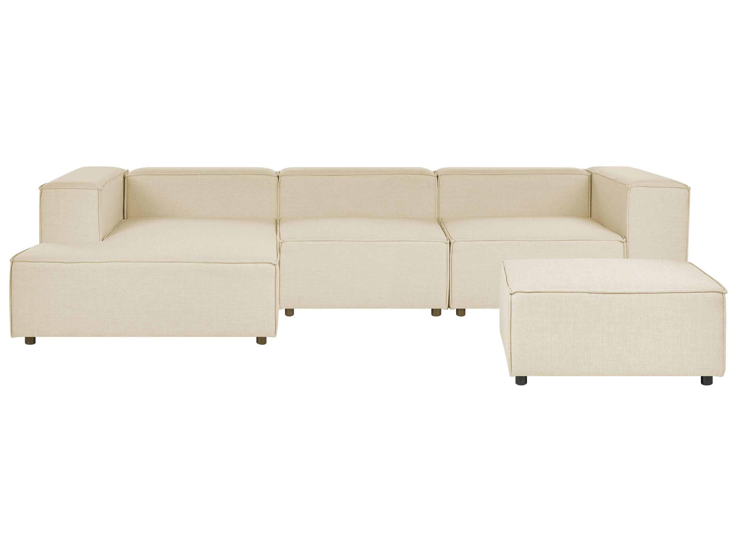 Right Hand 3 Seater Modular Linen Corner Sofa with Ottoman Beige APRICA - Gemini Interiors