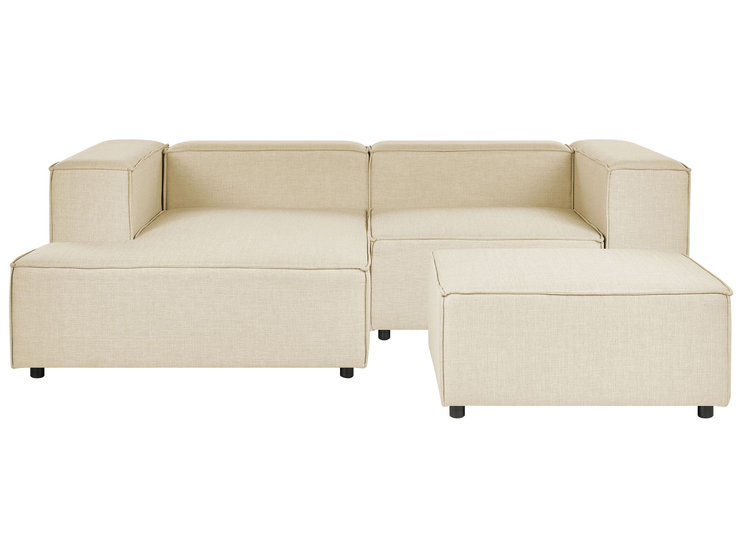 Right Hand 2 Seater Modular Linen Corner Sofa with Ottoman Beige APRICA - Gemini Interiors
