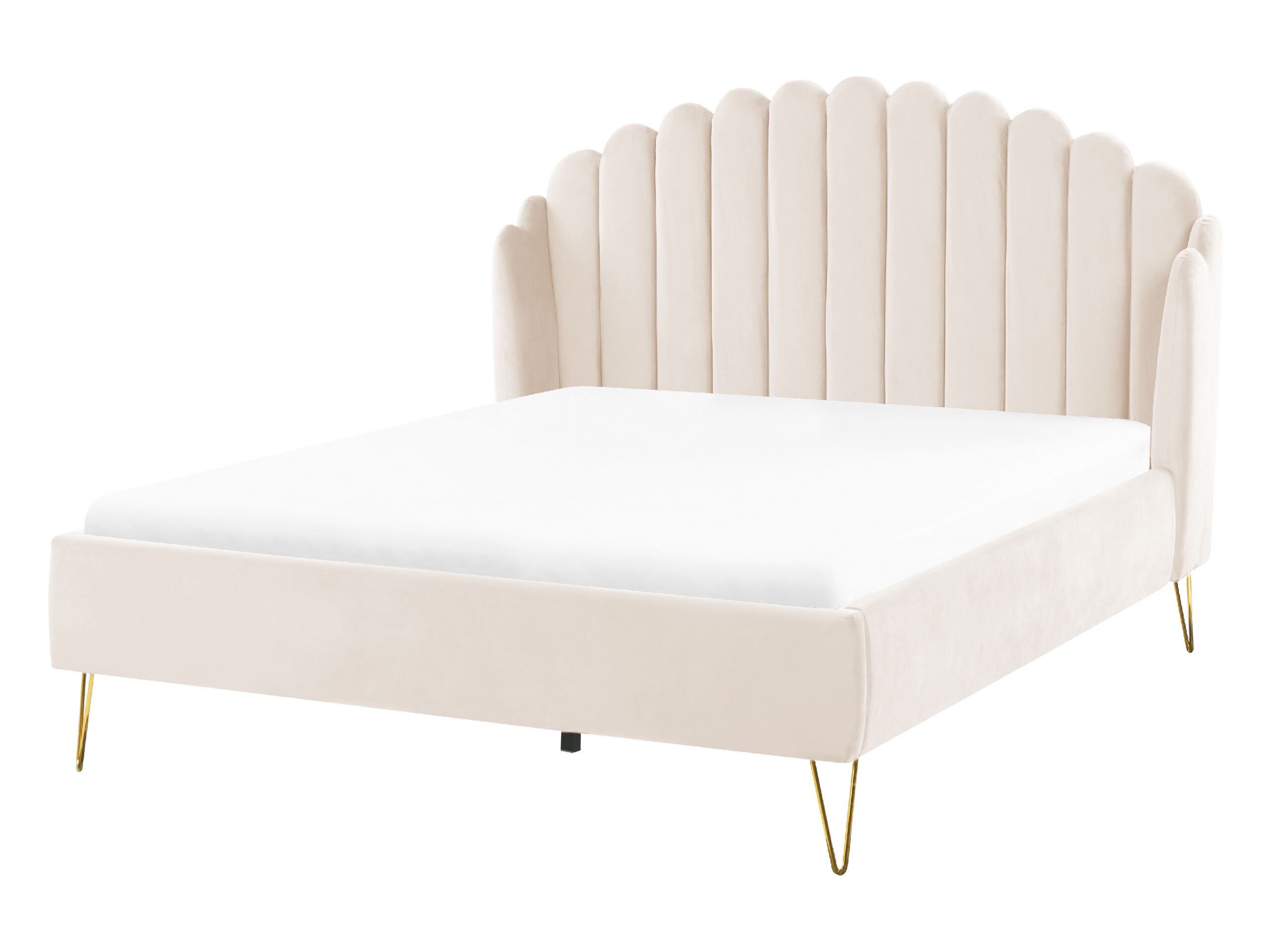 Velvet EU Double Size Bed Beige AMBILLOU - Gemini Interiors