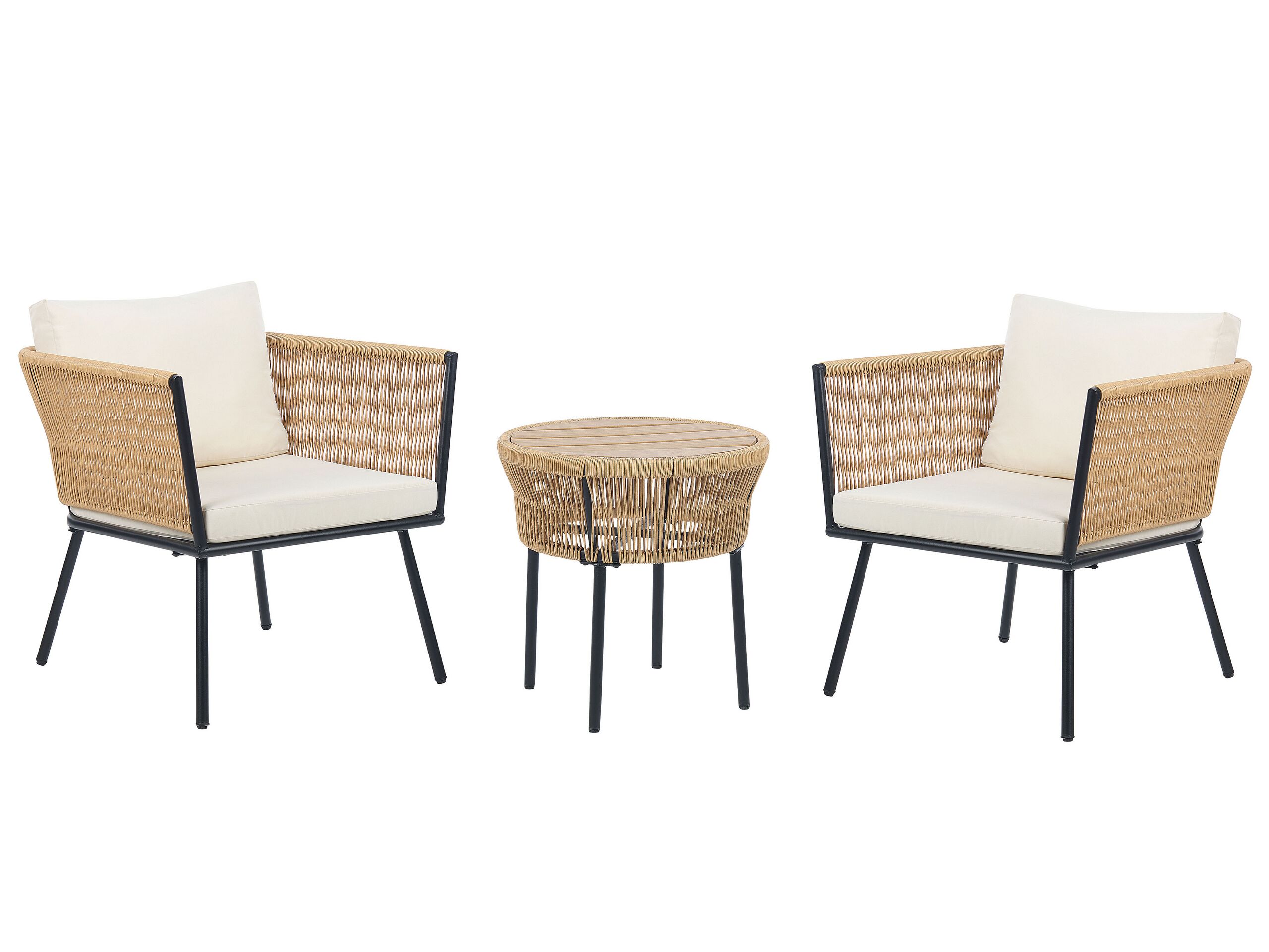 PE Rattan Bistro Set Natural with White GARGANO - Gemini Interiors
