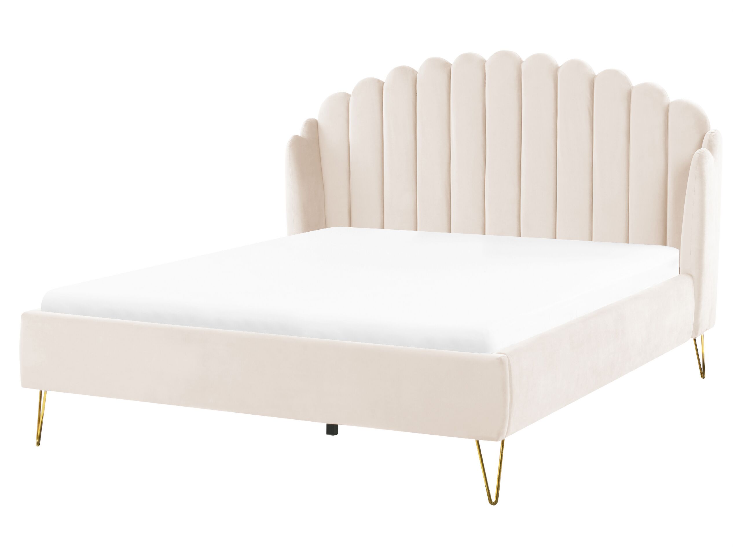 Velvet EU King Size Bed Beige AMBILLOU - Gemini Interiors