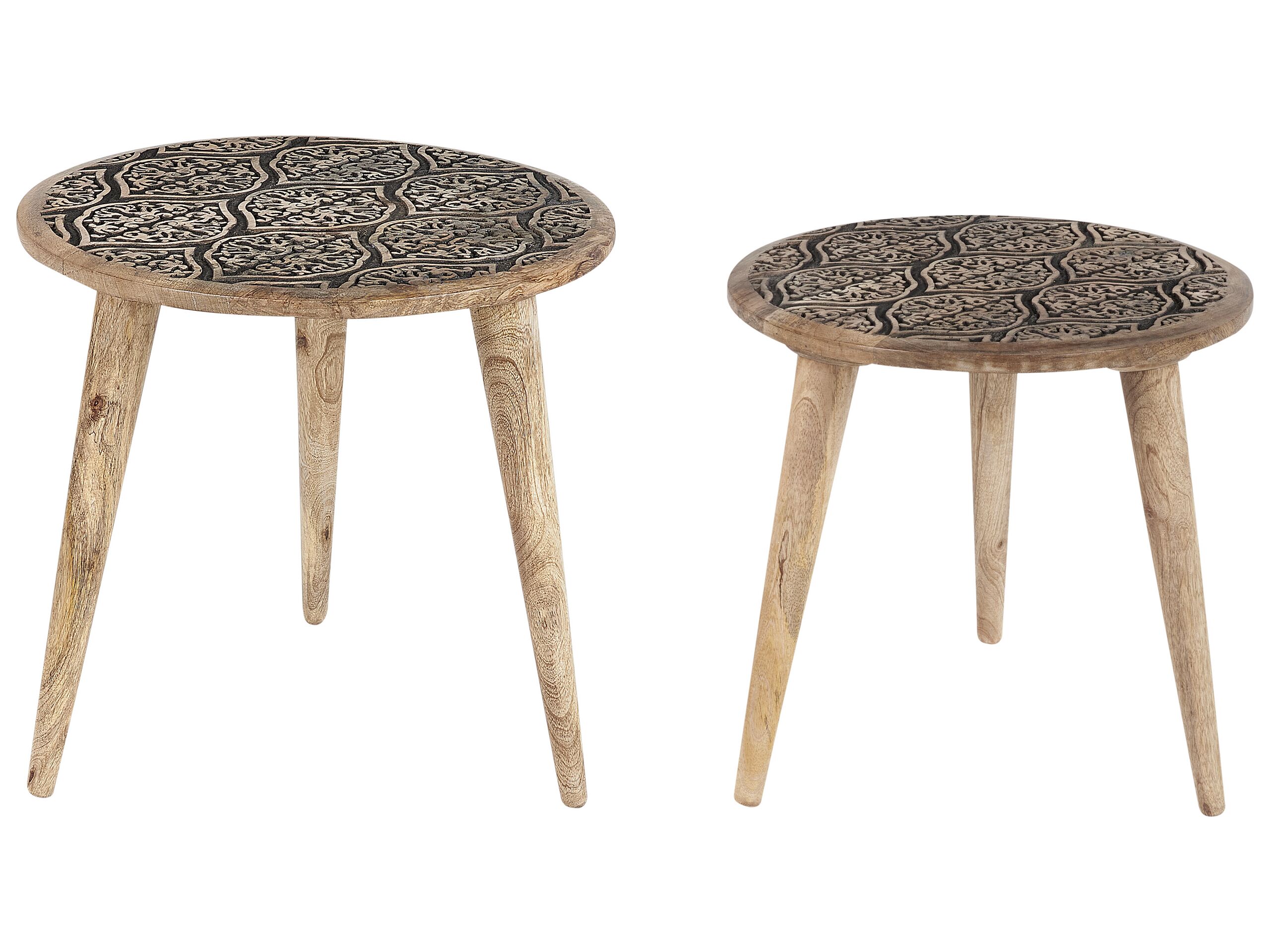 Set of 2 Mango Wood Side Tables Light SHARMA - Gemini Interiors