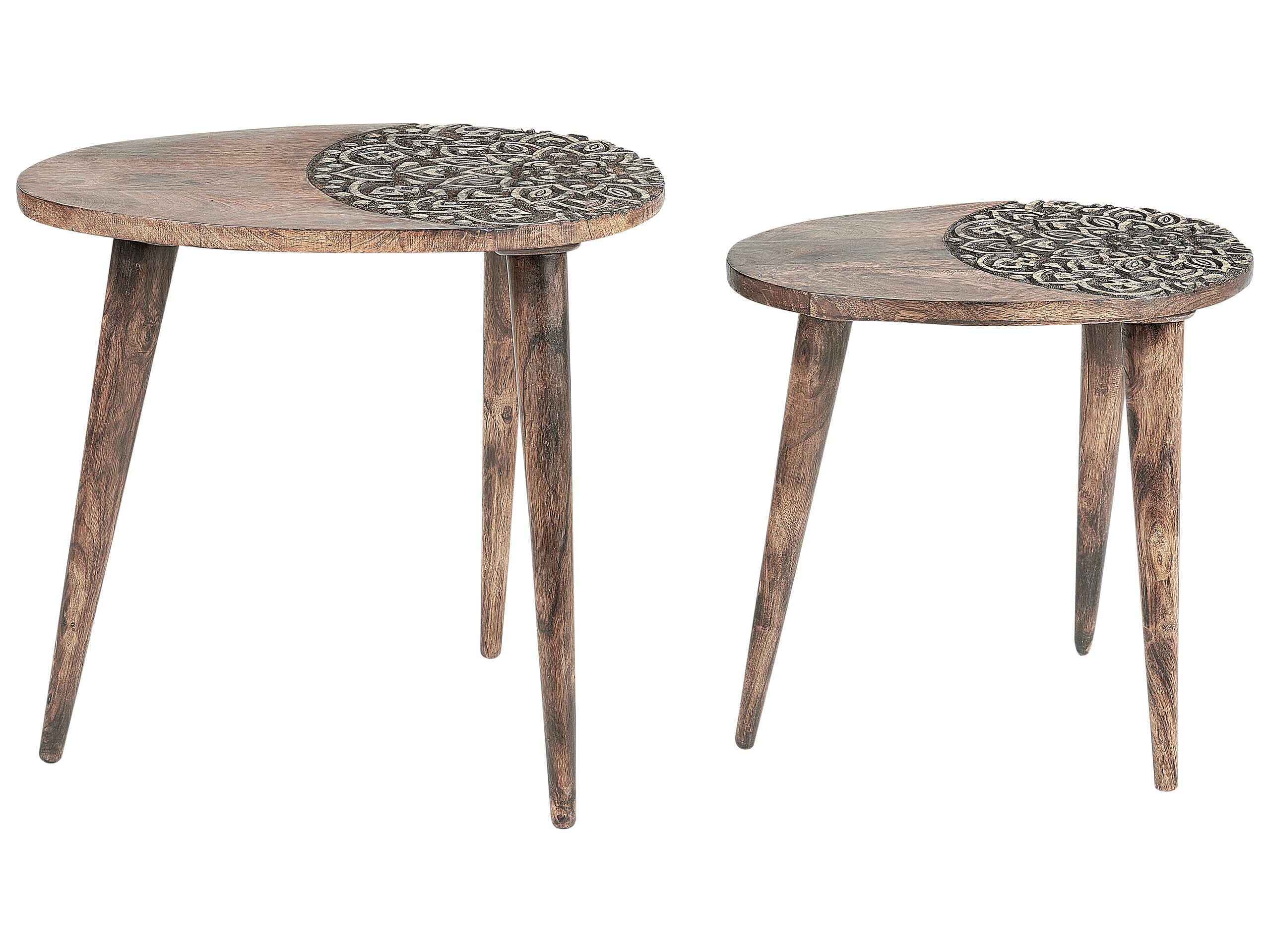 Set of 2 Mango Wood Side Tables Dark KHETUA - Gemini Interiors