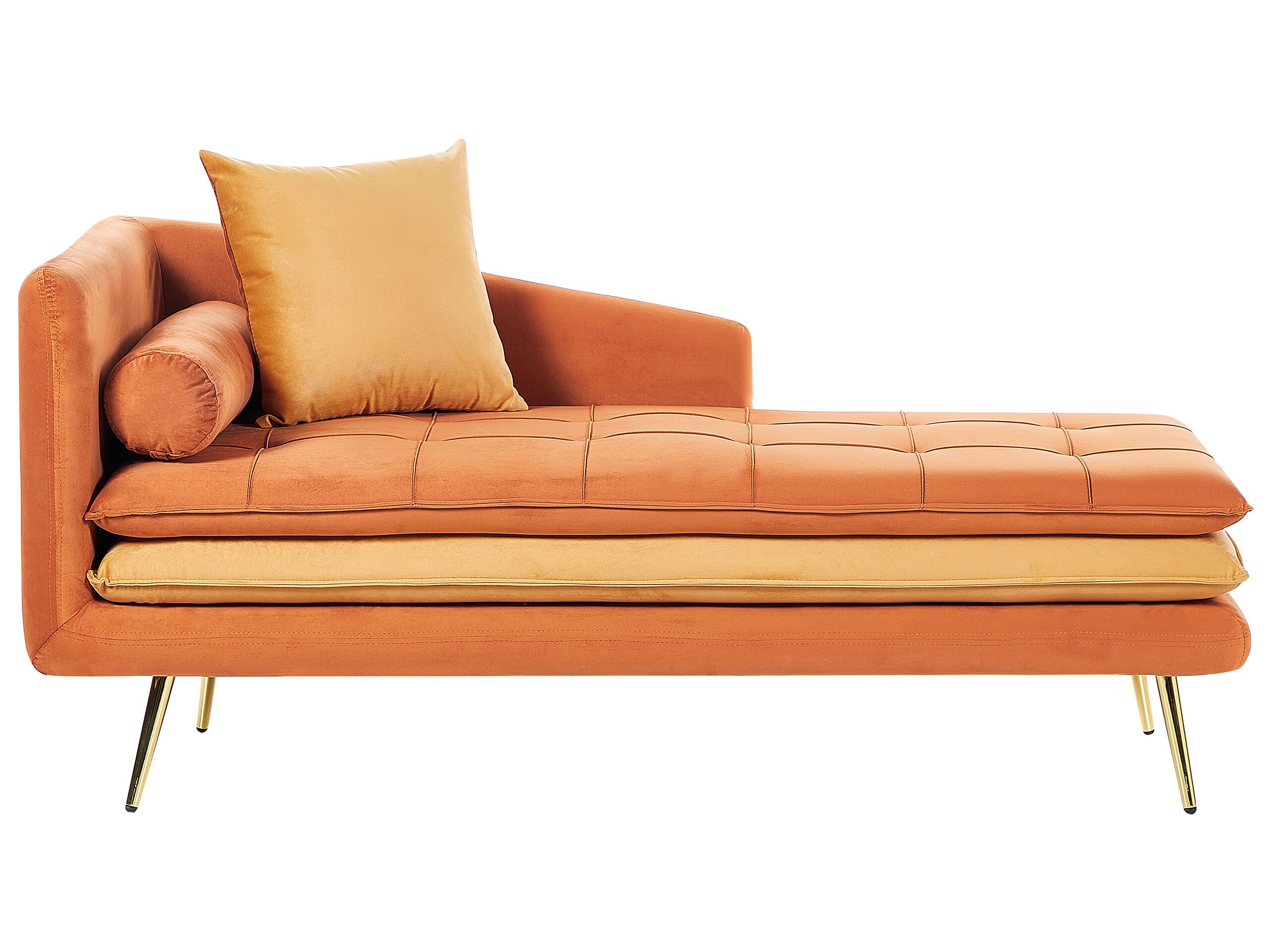 Left Hand Velvet Chaise Lounge Orange GONESSE - Gemini Interiors