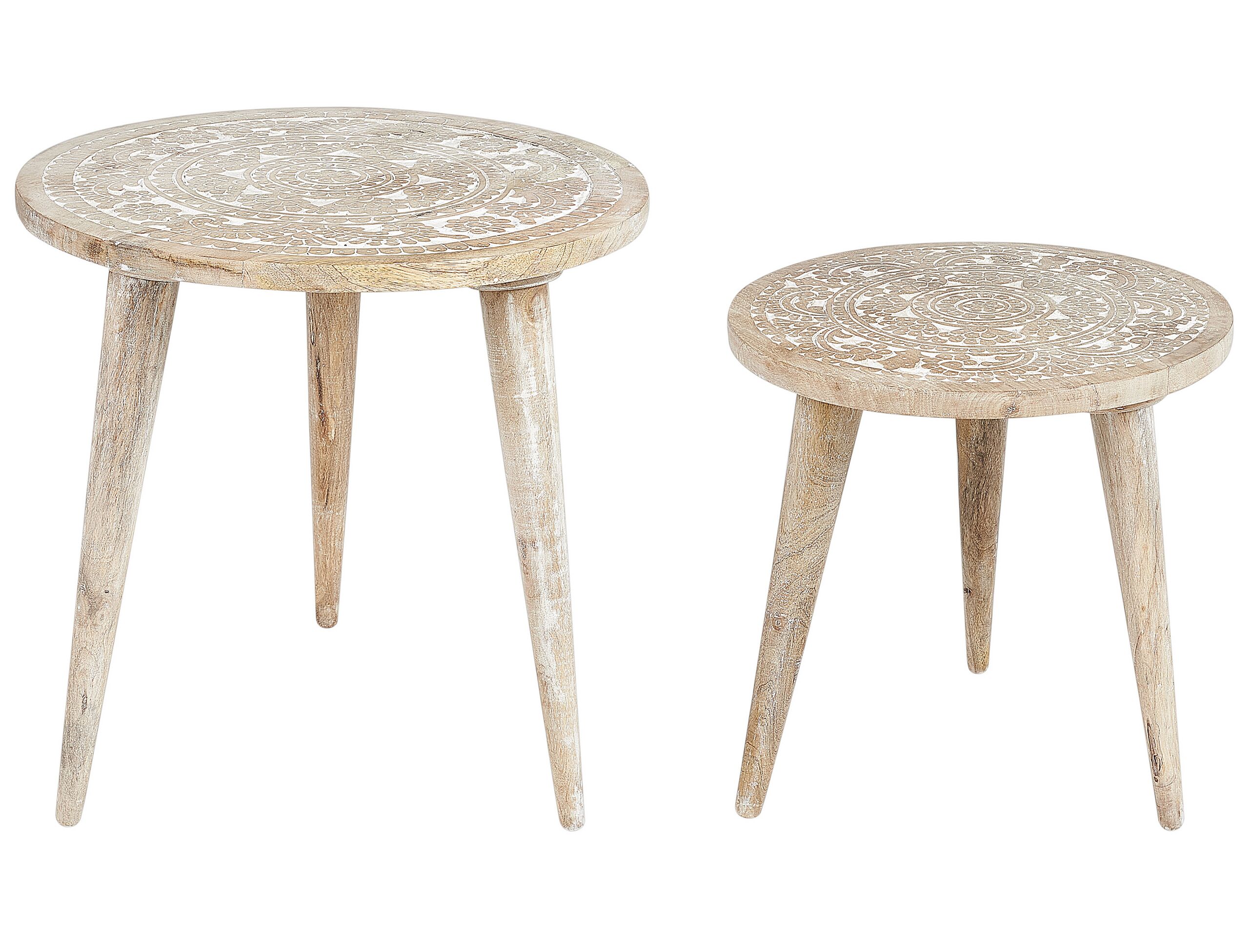 Set of 2 Mango Wood Side Tables Light UDAY - Gemini Interiors