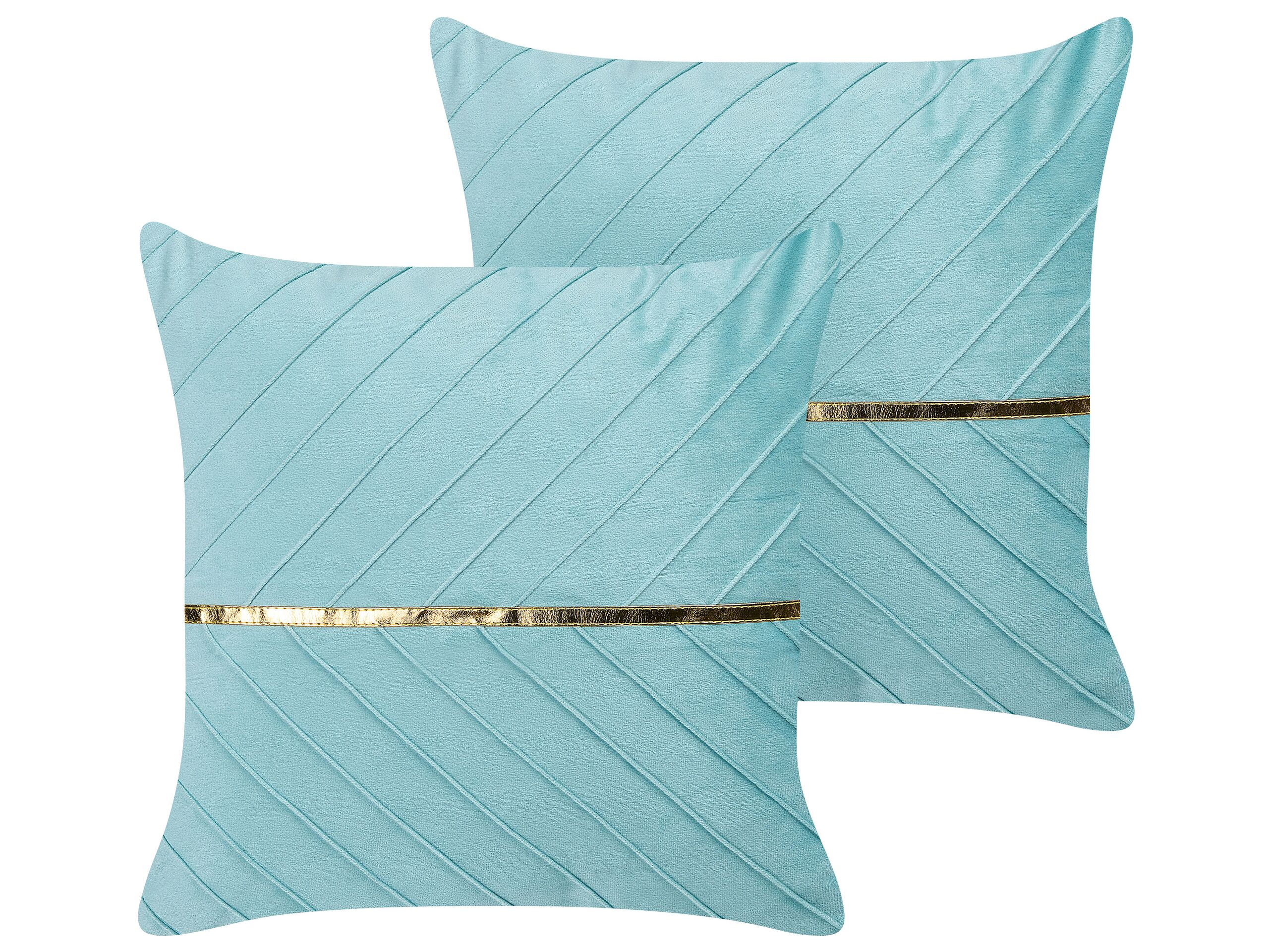 Set of 2 Velvet Cushions 45x45cm Light Blue - Gemini Interiors