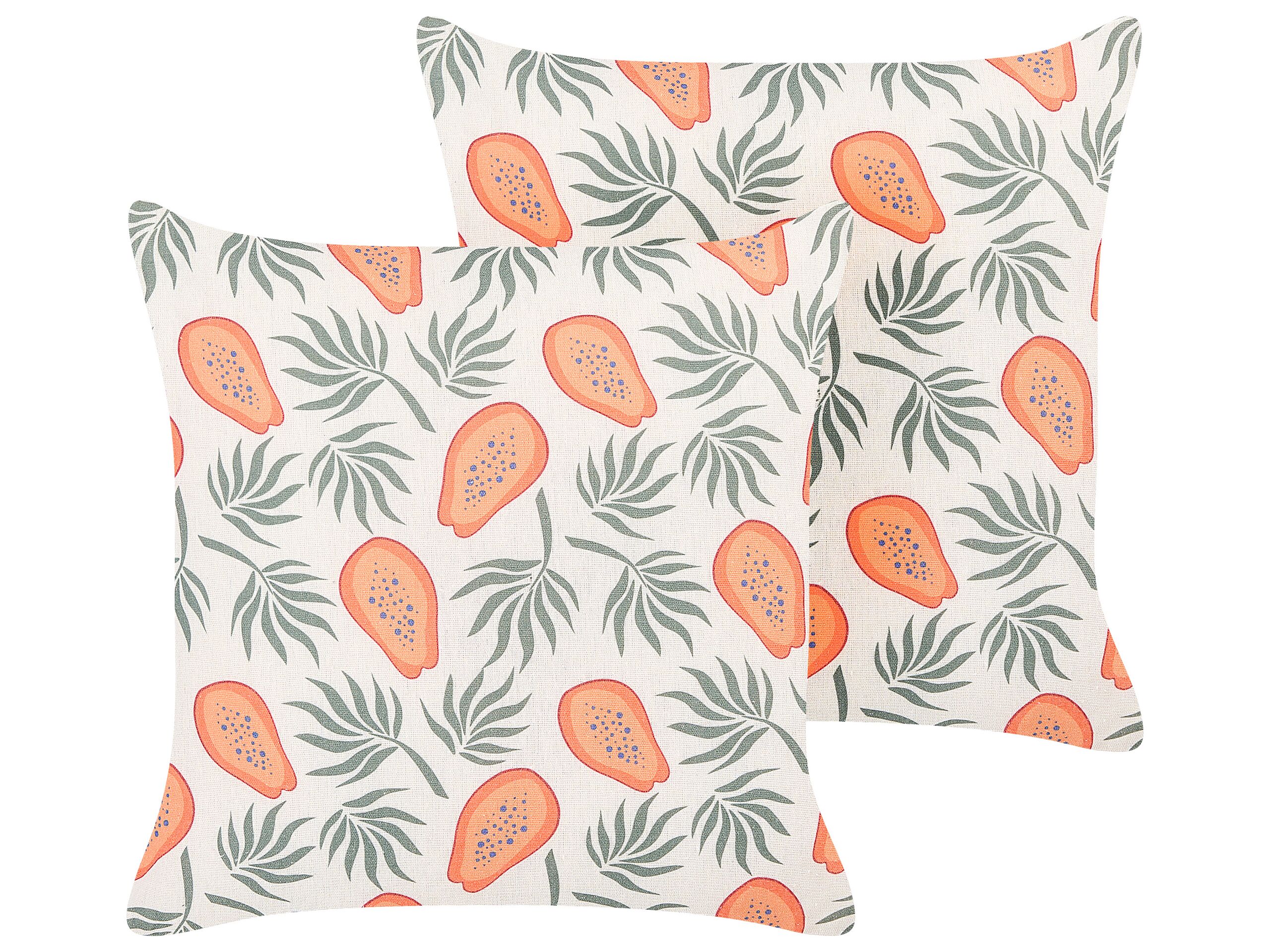Set of 2 Decorative Cushions Papaya Motif 45x45cm Multicolour - Gemini Interiors