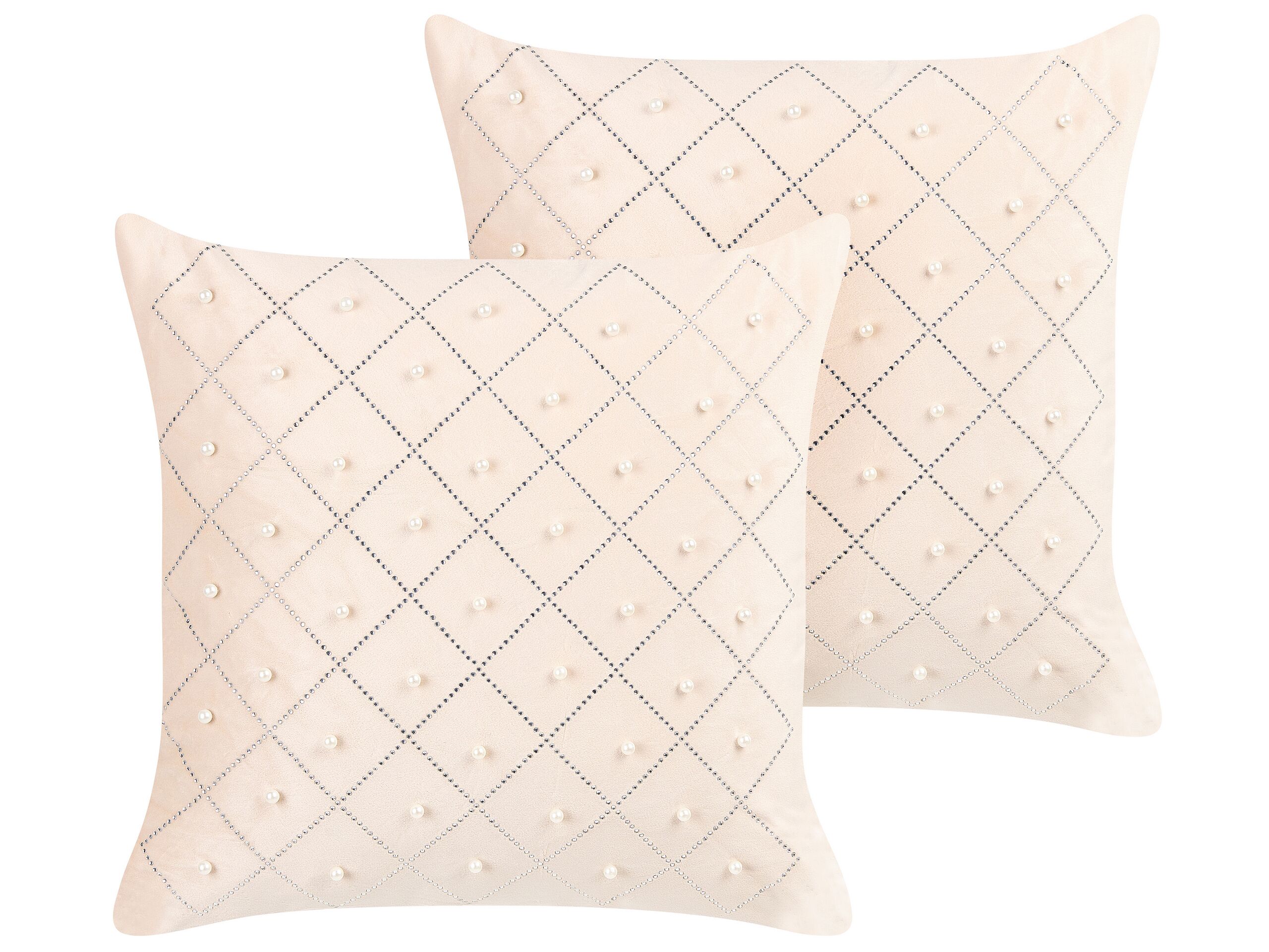 Set of 2 Velvet Cushions 45x45cm Beige - Gemini Interiors