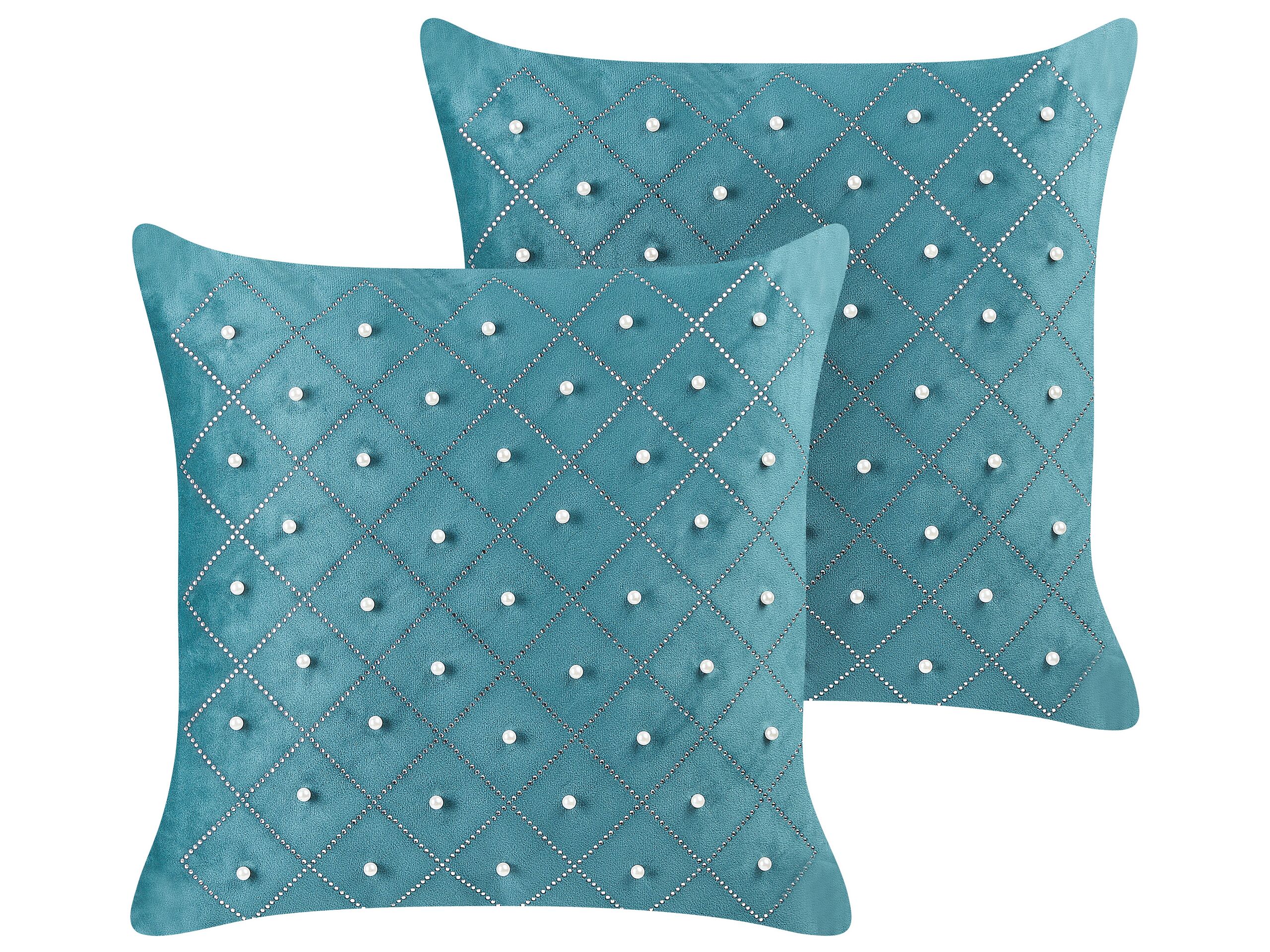 Set of 2 Velvet Cushions 45x45cm Teal - Gemini Interiors