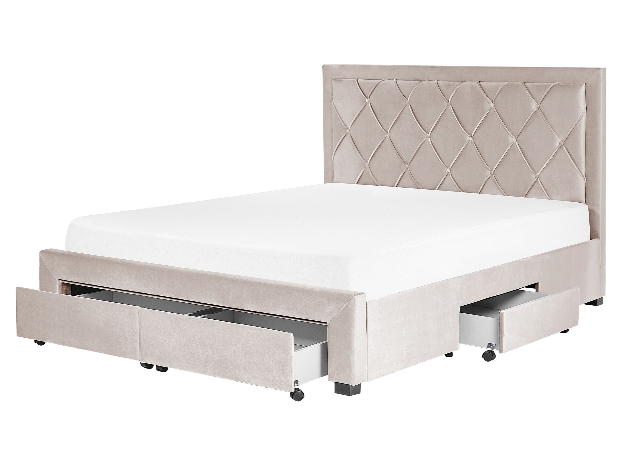 Velvet EU King Size Bed with Storage Beige LIEVIN - Gemini Interiors
