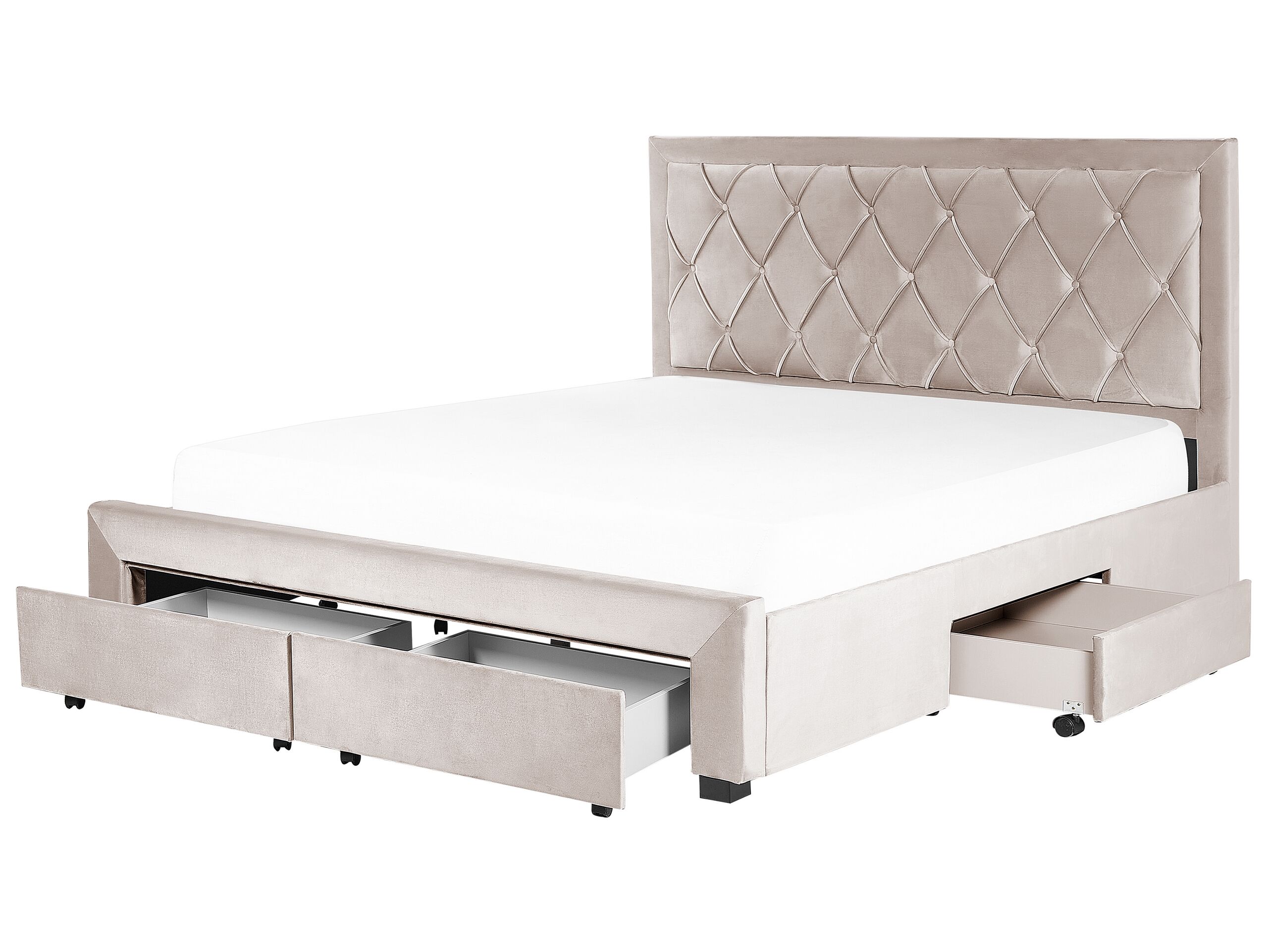 Velvet EU Super King Size Bed with Storage Beige LIEVIN - Gemini Interiors